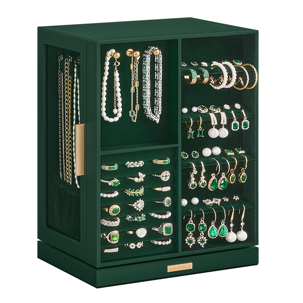 SONGMICS Jewelry Box 360° Rotating, Jewelry Storage Case with 5 Drawers, Jewelry Organizer, Glass Window, Spacious, Vertical Jewelry Storage, Open Design, Great Gift, Cloud White UJBC170W01
