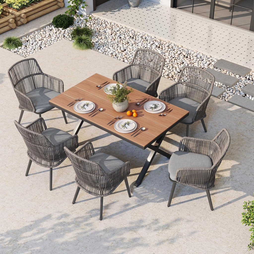 Patiorama Patio Dining Chairs Set of 2, Woven Rope Outdoor Dining Chairs w/Steel Frame, All-Weather Twisted Wicker Rattan Chairs with Armrest & Cushion for Indoor Garden Lawn Backyard(Dark Grey)