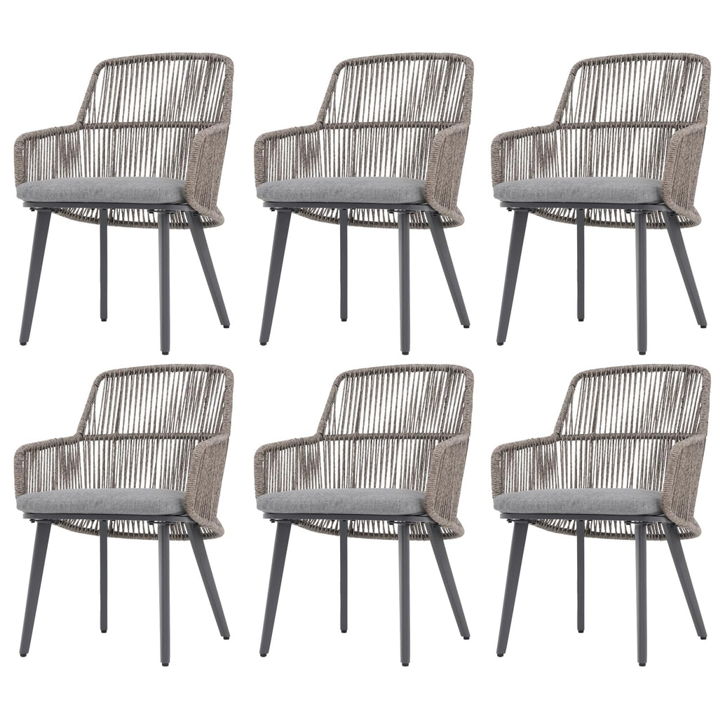 Patiorama Patio Dining Chairs Set of 2, Woven Rope Outdoor Dining Chairs w/Steel Frame, All-Weather Twisted Wicker Rattan Chairs with Armrest & Cushion for Indoor Garden Lawn Backyard(Dark Grey)
