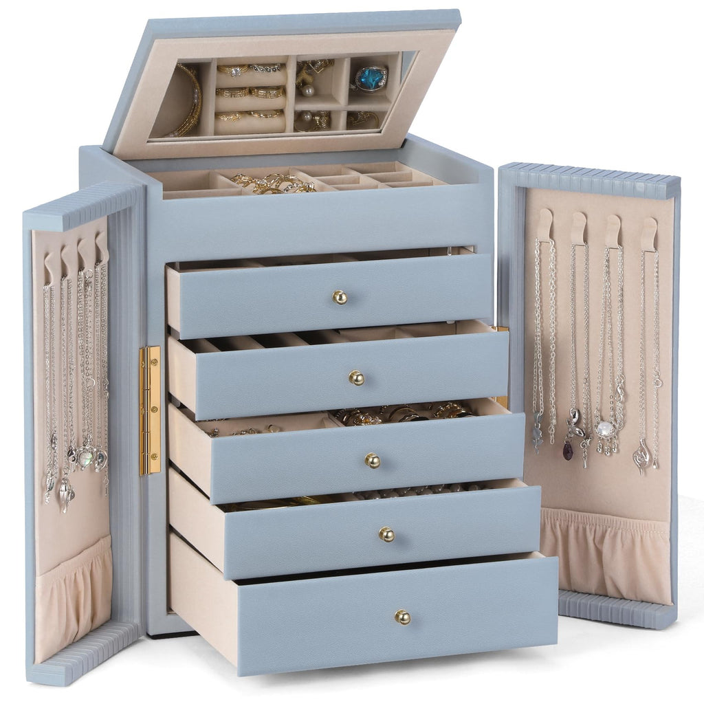 Dajasan Large Jewelry Organizer Box, Jewelry Boxes for Women Girls, 6-Tier Jewelry Storage Organizer with Mirror for Necklace Ring Bracelet Watch, Gift Idea (Beige)