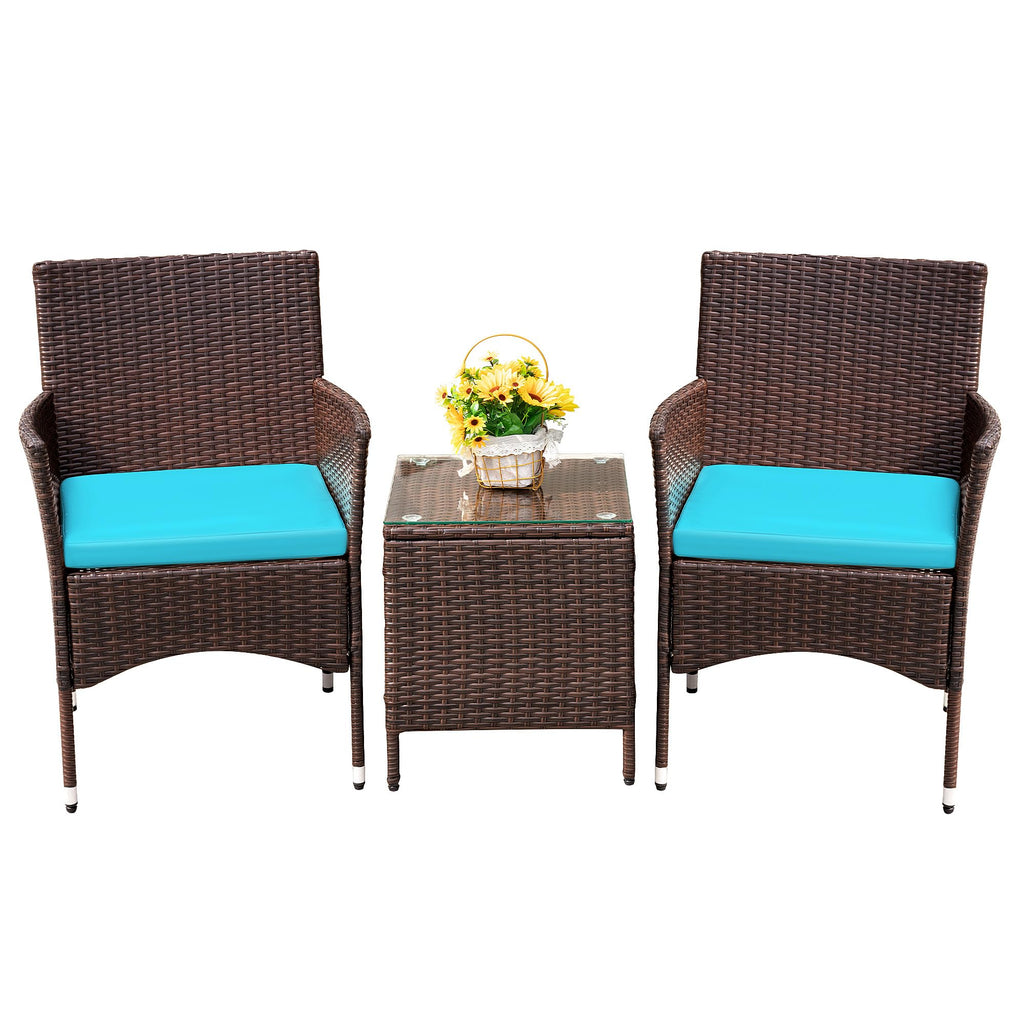 Devoko Patio Porch Furniture Sets 3 Pieces PE Rattan Wicker Chairs with Table Outdoor Garden Furniture Sets (Brown/Beige)