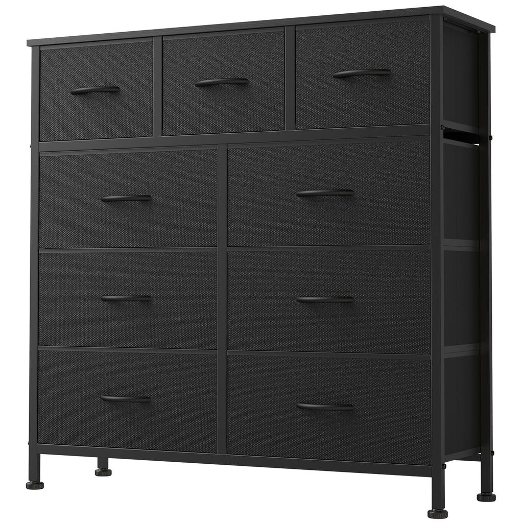DUMOS Dresser for Bedroom, Storage Organizer with 9 Drawers, Chest of Drawers with Fabric Bins, Sturdy Metal Frame, Wood Tabletop for Guest Room, Closet, Entryway, White