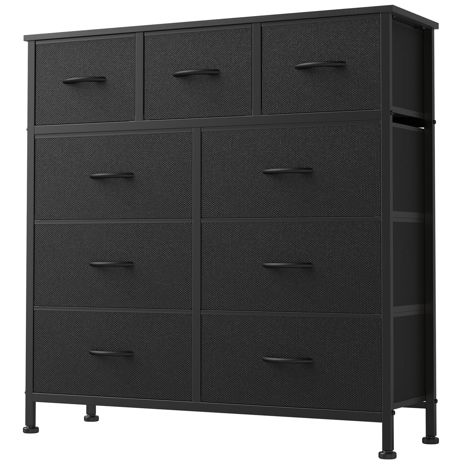 DUMOS Dresser for Bedroom, Storage Organizer with 9 Drawers, Chest of Drawers with Fabric Bins, Sturdy Metal Frame, Wood Tabletop for Guest Room, Closet, Entryway, White