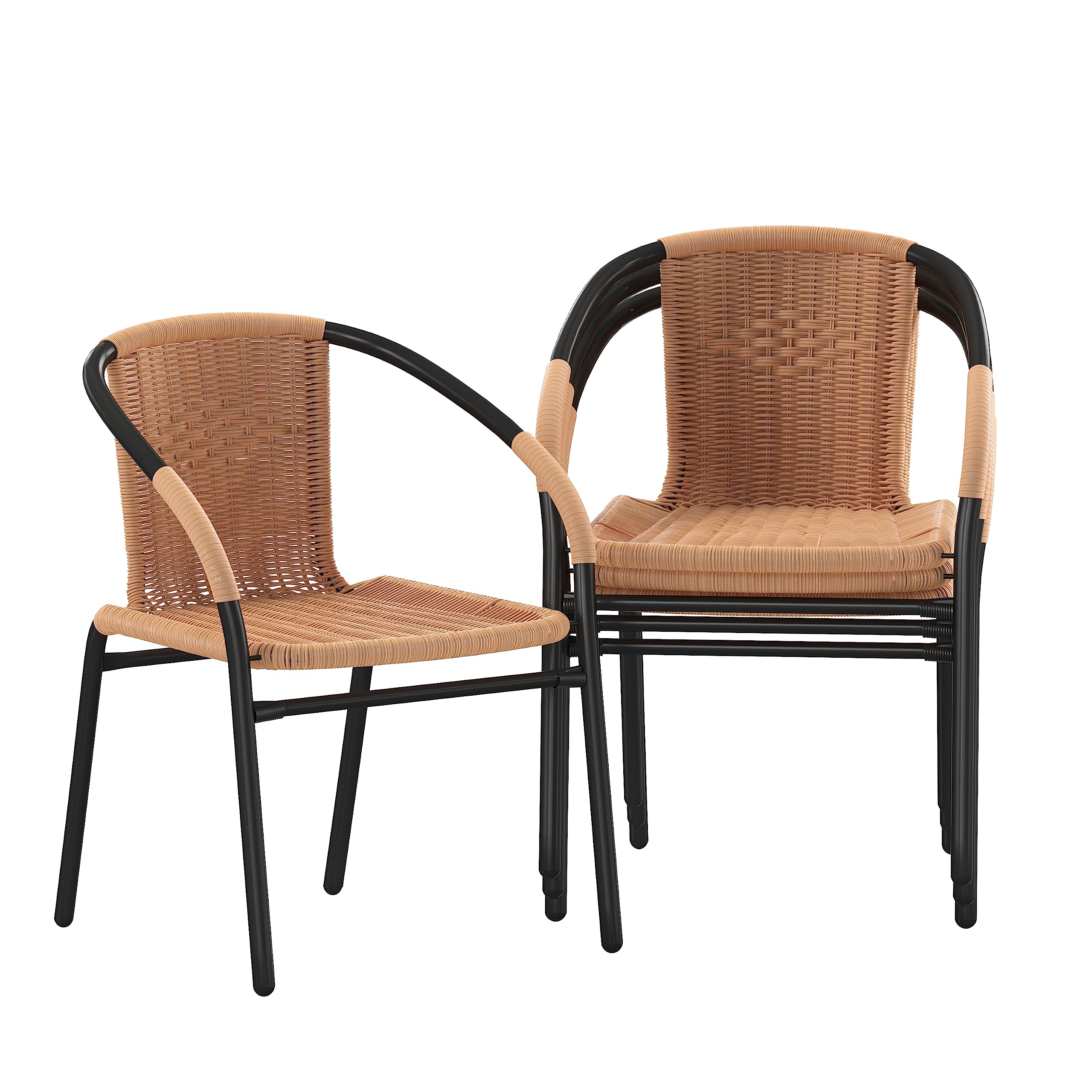Flash Furniture Lila Modern Rattan Indoor/Outdoor Stackable Dining Chairs, Stacking Rattan Bistro Chairs for Patio or Restaurant, Set of 2, Brown
