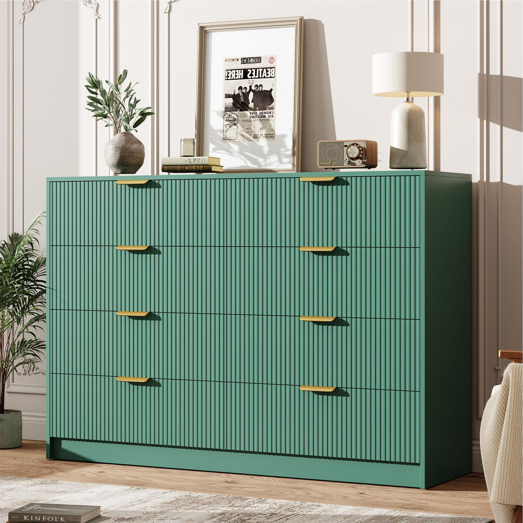 Garvee 6 Drawers Dresser for Bedroom - 54" Wide Modern Fluted Double Chest of Drawers with Golden Metal Handles, Large TV Stand Multi-Function Home Organizer for Living Room, Entryway, Hallway, Black