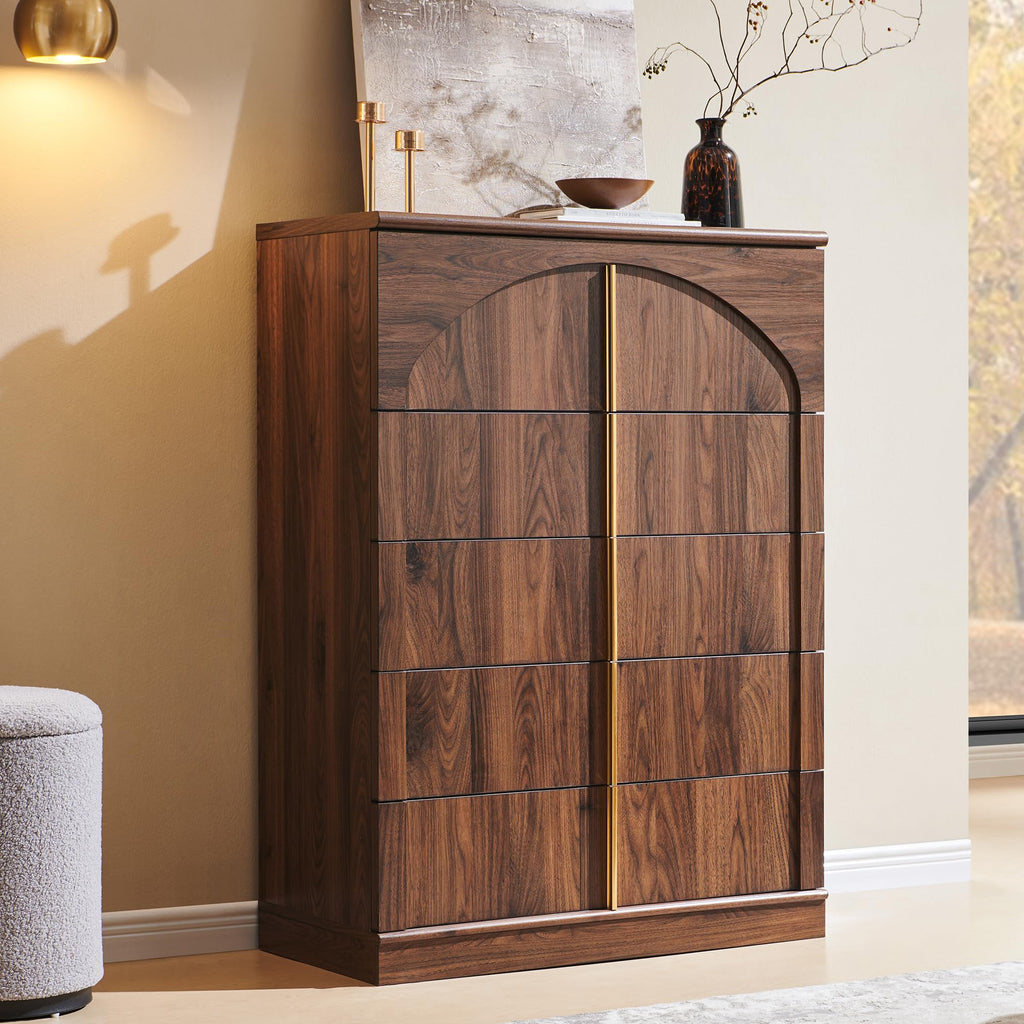 ACCOHOHO Large Dresser for Bedroom with 8 Drawers with Arched Panel,Modern Minimalist Chest of Drawers with Gold Handles,Wood Storage Closet Dressers Tv Stand for Living Room, Hallway,Natural Oak