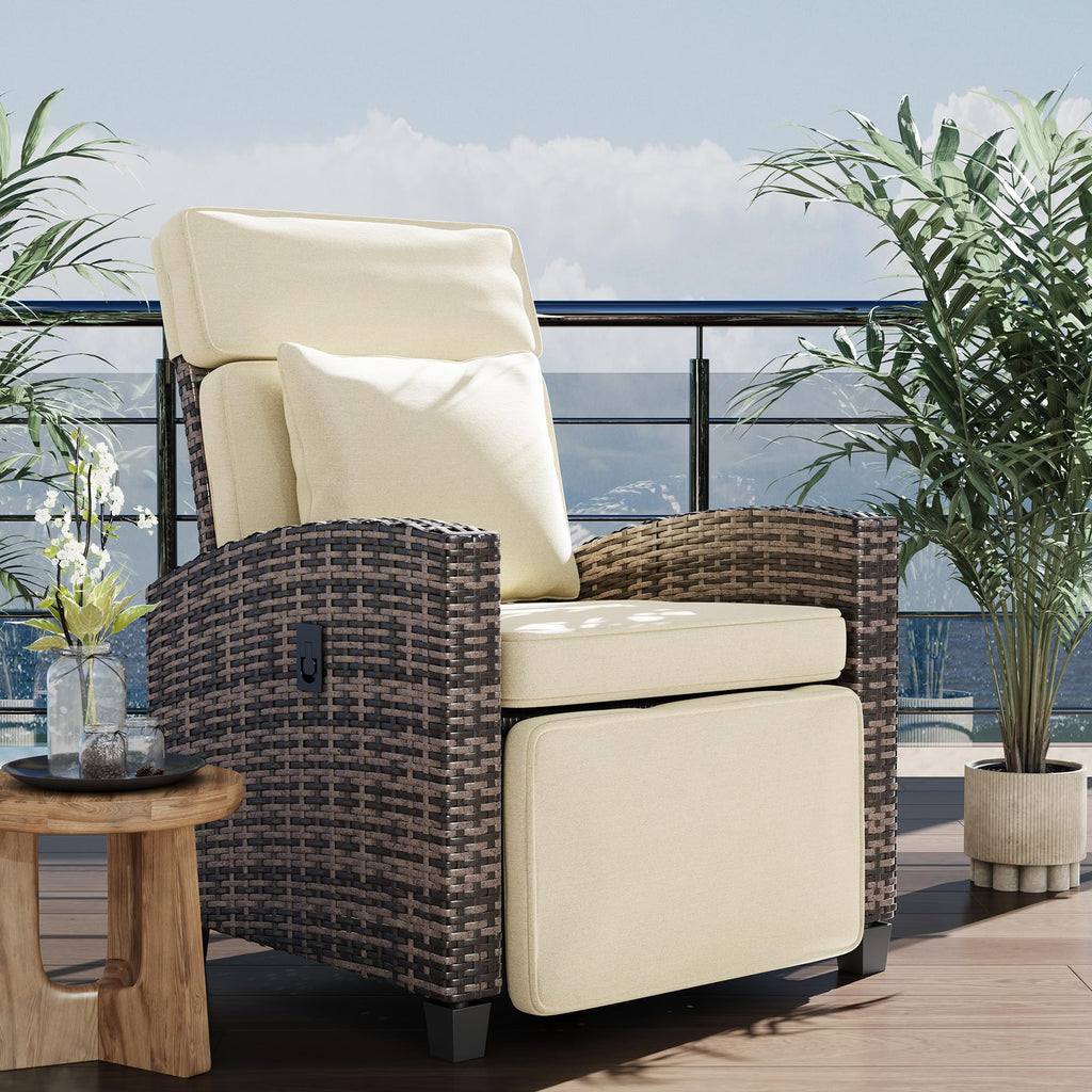 Garvee Outdoor Chaise Lounge Set of 2, 5-Position Adjustable PE Wicker Reclining Chairs with Wheels & 3.5" Cushions, 400 lbs Capacity All-Weather Patio Furniture for Poolside, Garden, Beach(Beige)