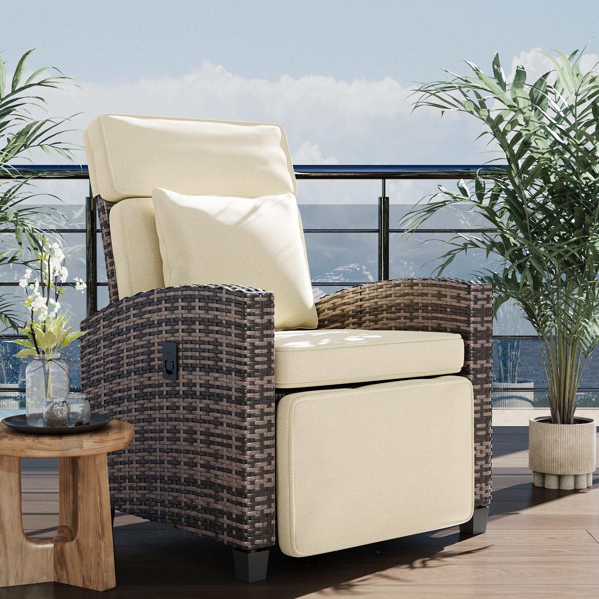 Garvee Outdoor Chaise Lounge Set of 2, 5-Position Adjustable PE Wicker Reclining Chairs with Wheels & 3.5" Cushions, 400 lbs Capacity All-Weather Patio Furniture for Poolside, Garden, Beach(Beige)