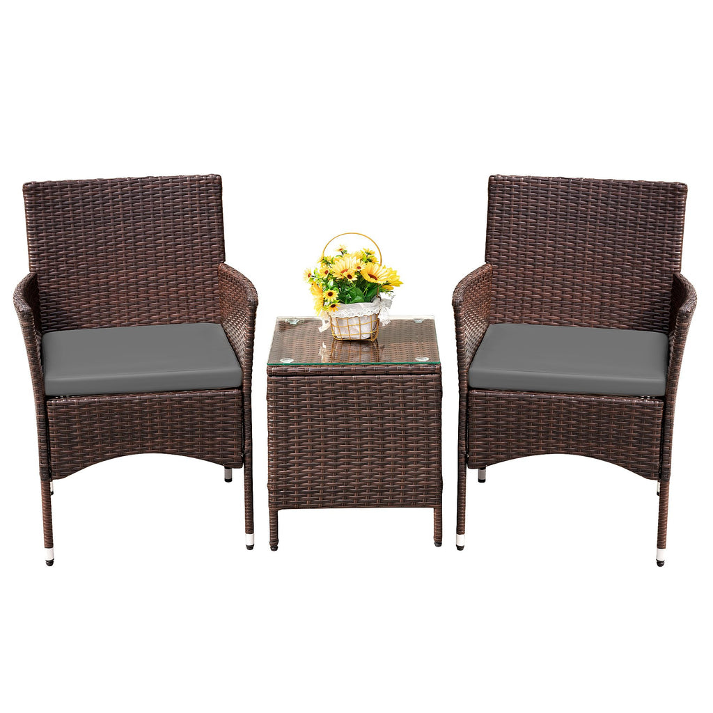 Devoko Patio Porch Furniture Sets 3 Pieces PE Rattan Wicker Chairs with Table Outdoor Garden Furniture Sets (Brown/Beige)