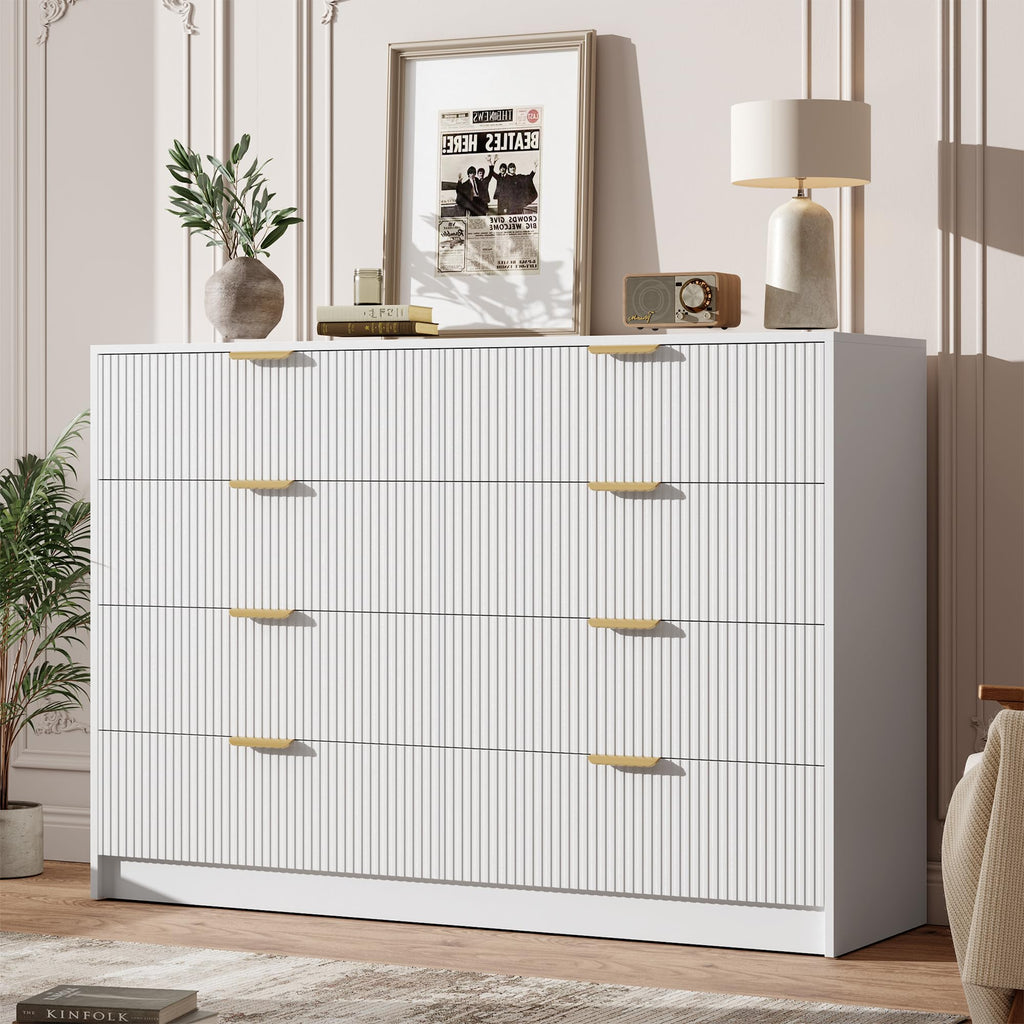 Garvee 6 Drawers Dresser for Bedroom - 54" Wide Modern Fluted Double Chest of Drawers with Golden Metal Handles, Large TV Stand Multi-Function Home Organizer for Living Room, Entryway, Hallway, Black