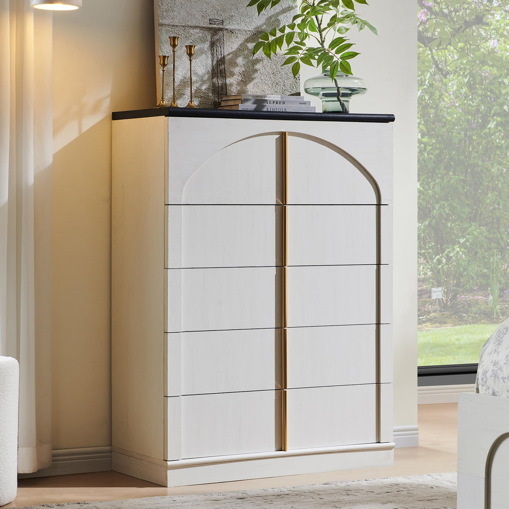 ACCOHOHO Large Dresser for Bedroom with 8 Drawers with Arched Panel,Modern Minimalist Chest of Drawers with Gold Handles,Wood Storage Closet Dressers Tv Stand for Living Room, Hallway,Natural Oak