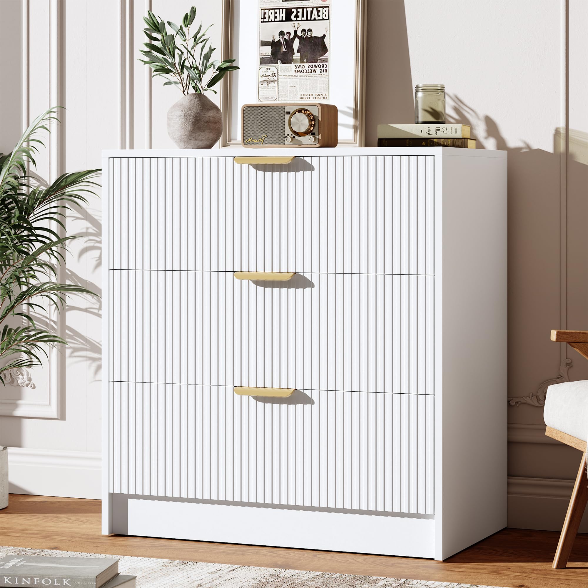 Garvee 6 Drawers Dresser for Bedroom - 54" Wide Modern Fluted Double Chest of Drawers with Golden Metal Handles, Large TV Stand Multi-Function Home Organizer for Living Room, Entryway, Hallway, Black