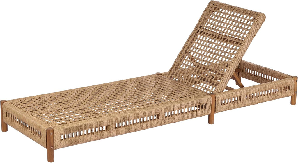 Christopher Knight Home Mercer Acacia Wood Chaise Lounge Chair Outdoor, Poolside Sun Lounger Recliner with Wicker Seat, Patio Outdoor Chaise Lounge, Adjustable Backrest Lounge Sofa, Teak+Light Brown