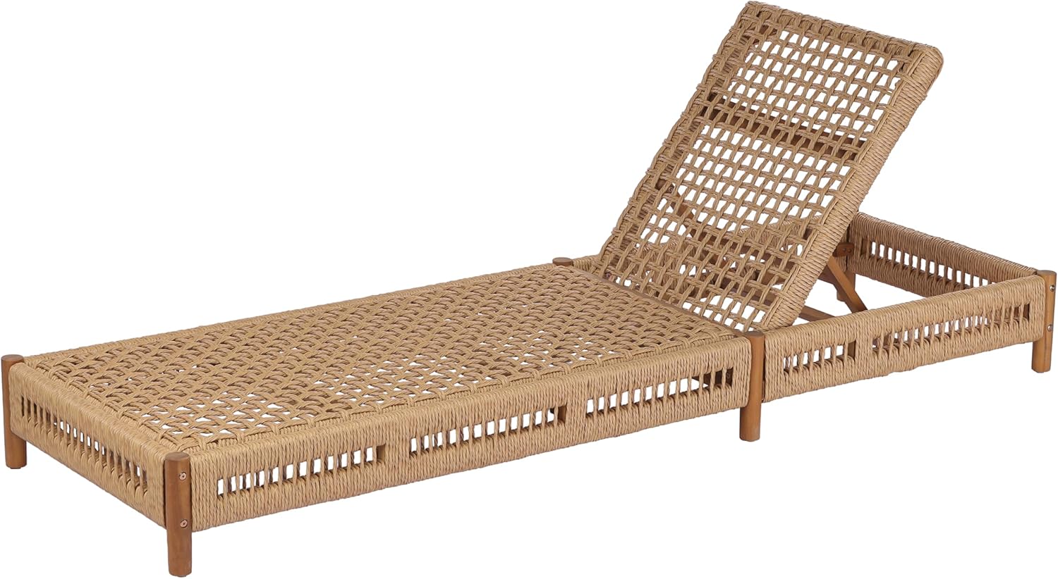 Christopher Knight Home Mercer Acacia Wood Chaise Lounge Chair Outdoor, Poolside Sun Lounger Recliner with Wicker Seat, Patio Outdoor Chaise Lounge, Adjustable Backrest Lounge Sofa, Teak+Light Brown