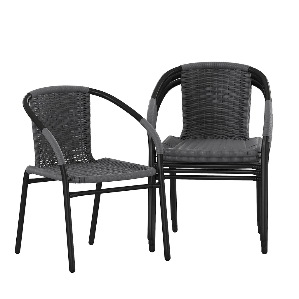 Flash Furniture Lila Modern Rattan Indoor/Outdoor Stackable Dining Chairs, Stacking Rattan Bistro Chairs for Patio or Restaurant, Set of 2, Brown