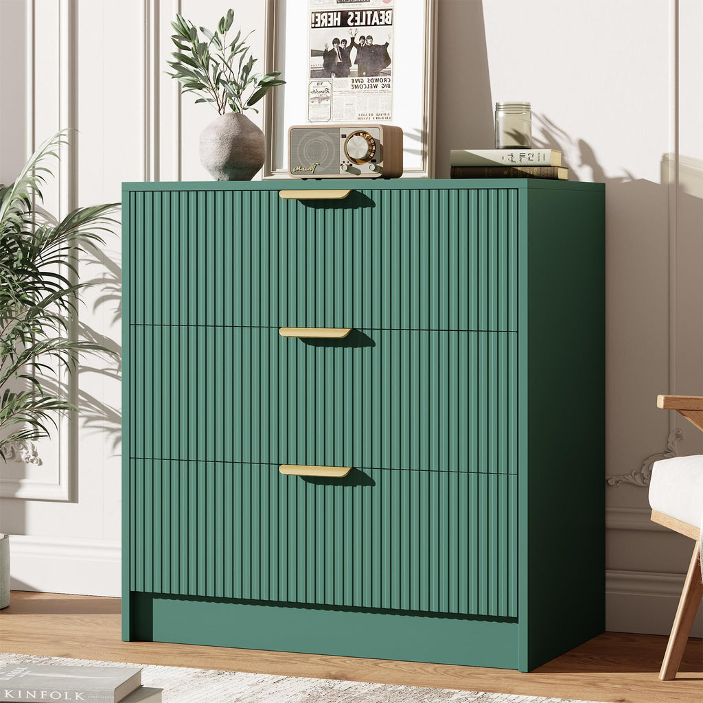 Garvee 6 Drawers Dresser for Bedroom - 54" Wide Modern Fluted Double Chest of Drawers with Golden Metal Handles, Large TV Stand Multi-Function Home Organizer for Living Room, Entryway, Hallway, Black