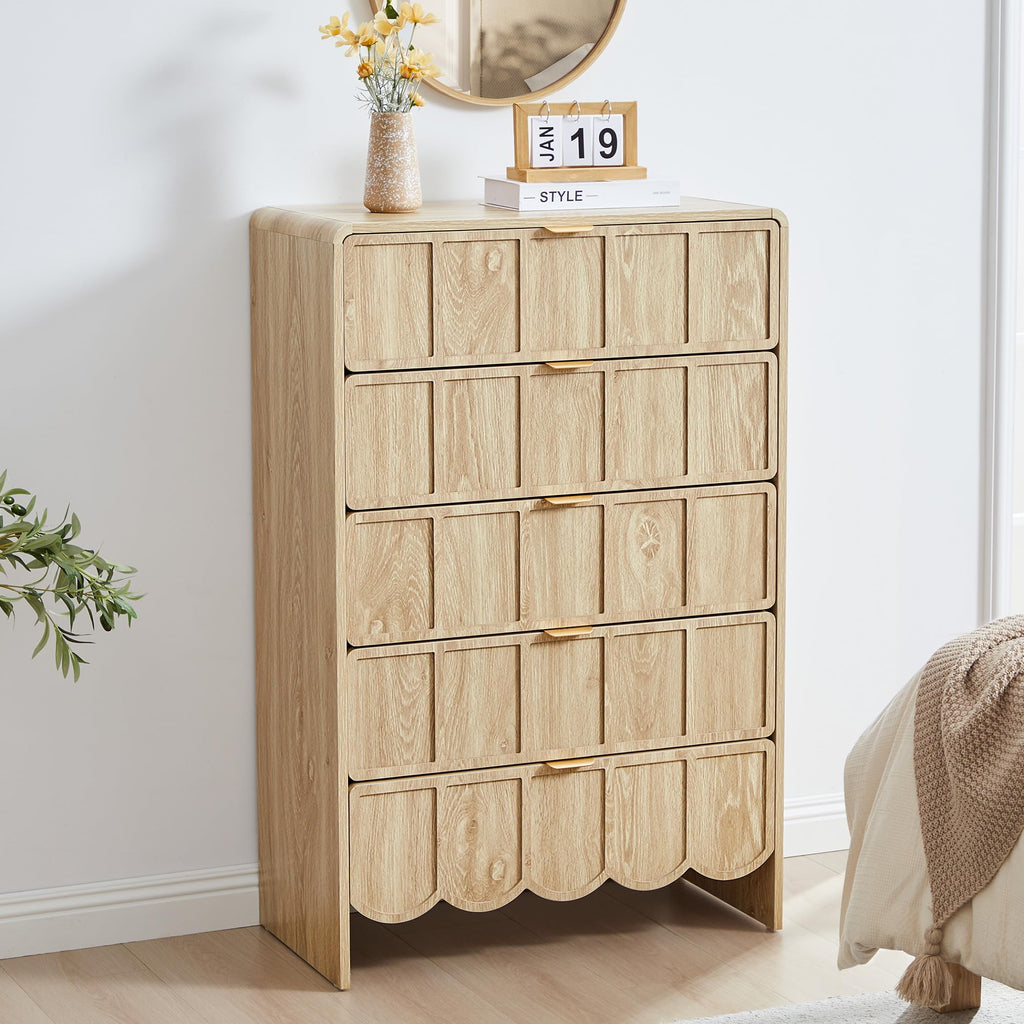 ORRD 3 Drawer Dresser for Bedroom Set of 2, Modern Closet Chest of Drawers with Wave Fluted Drawer, Wood Storage Small Dresser Organizer for Nursery Bedroom Living Room Hallway Closet (Walnut)