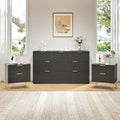 3Pcs White Modern Bedroom Furniture Set, 55" Wide Fluted Dresser + 2 Gold Handle Nightstands