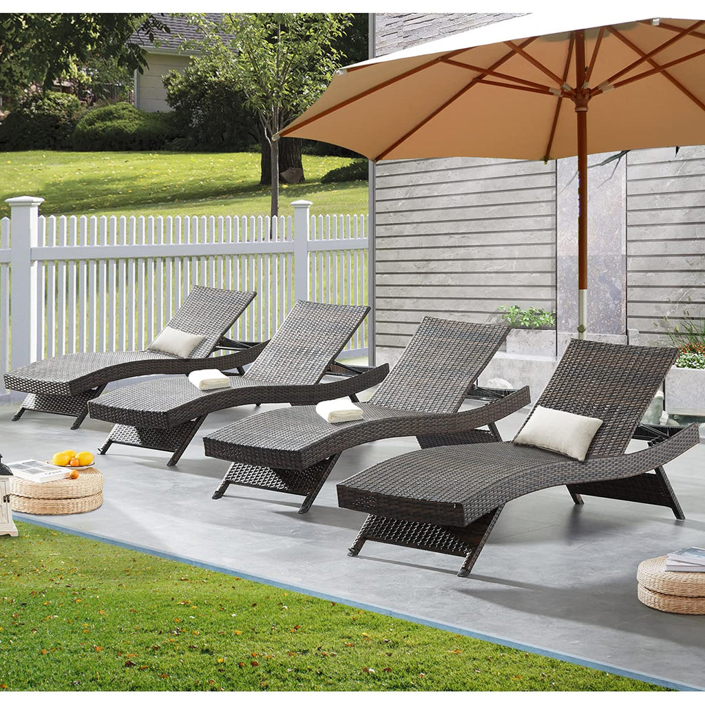 79'' Long Reclining Chaise Lounge Set (Set of 2), Outdoor Wicker Reclining Lounge Chair Patio Rattan Double Chaise Lounge Lawn Sunbathing Chairs Beach Pool Backrest Recliners (Set of 2)