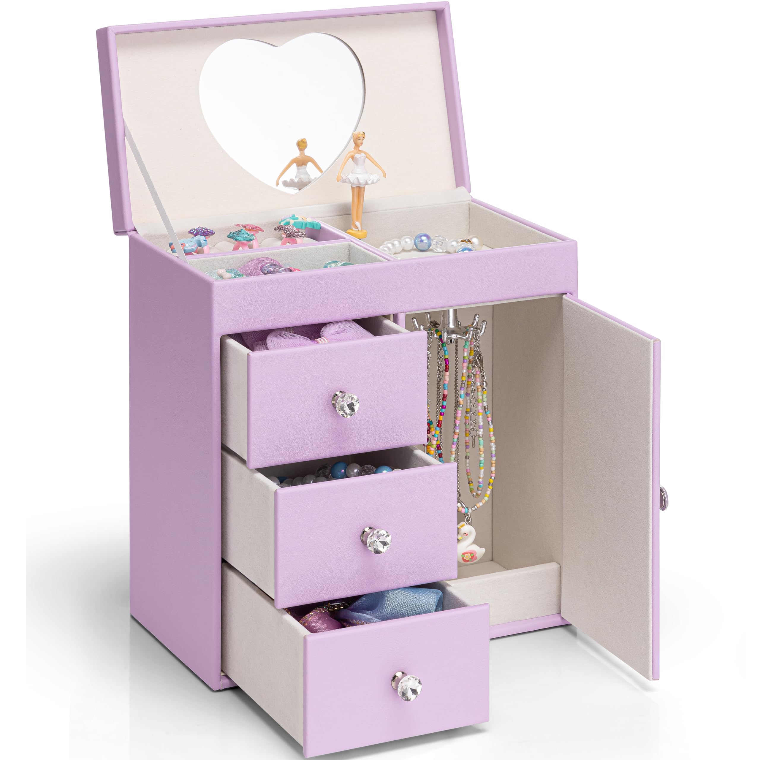 Vlando Musical Jewelry Box for Girls - Valentines Day Gift for Kid - Large Kid Music Box with Ballerina for Birthday Bedroom Decor, 4 Layer Girl Jewelry Gifts for Girls Kids - Light Pink
