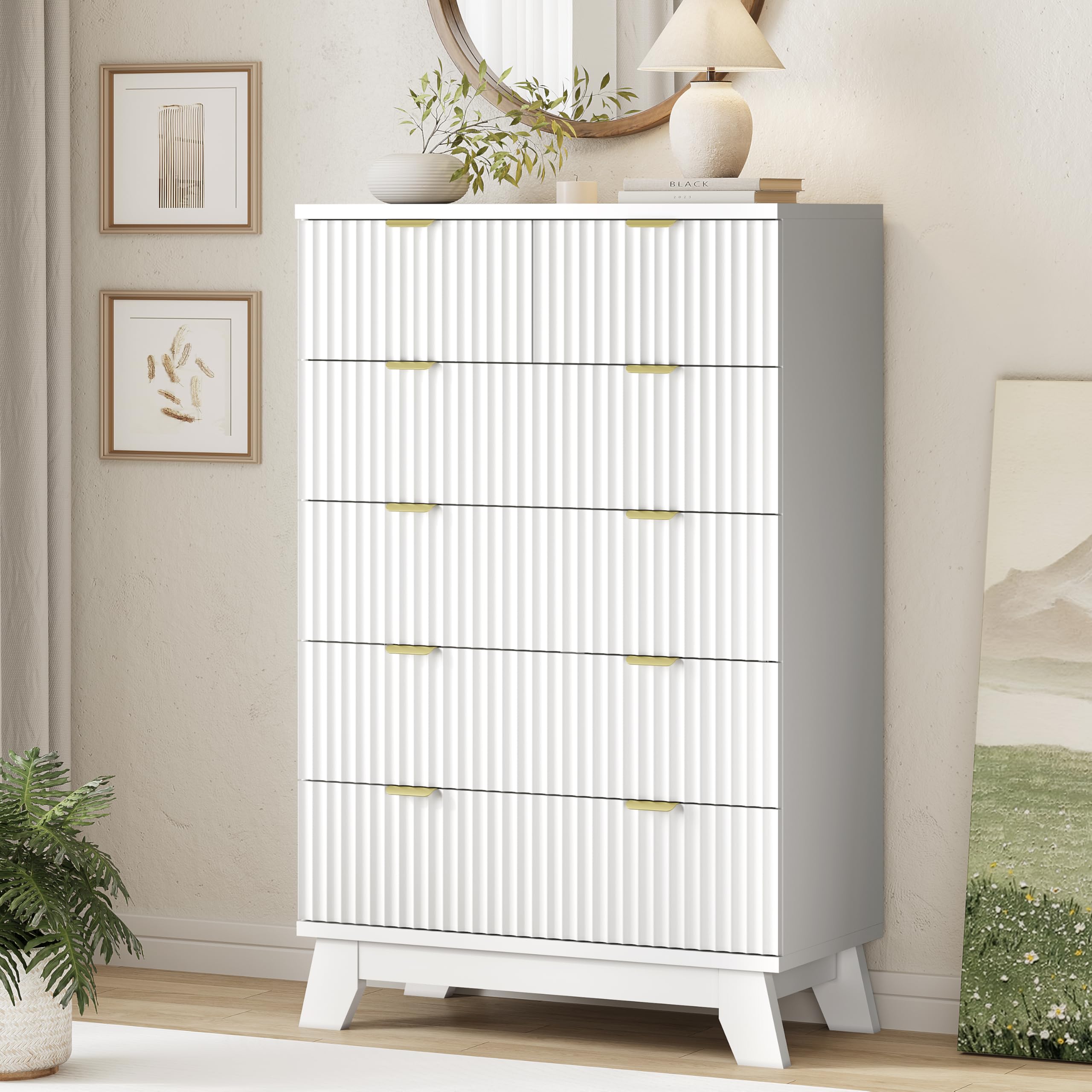 Fluted Dresser for Bedroom with 9 Drawers, 57" Wide Modern Chest of Drawers with Metal Handle, Wooden Dresser TV Stand, Wood Closet Clothes Storage Organizer for Living Room, Hallway, Natural Oak