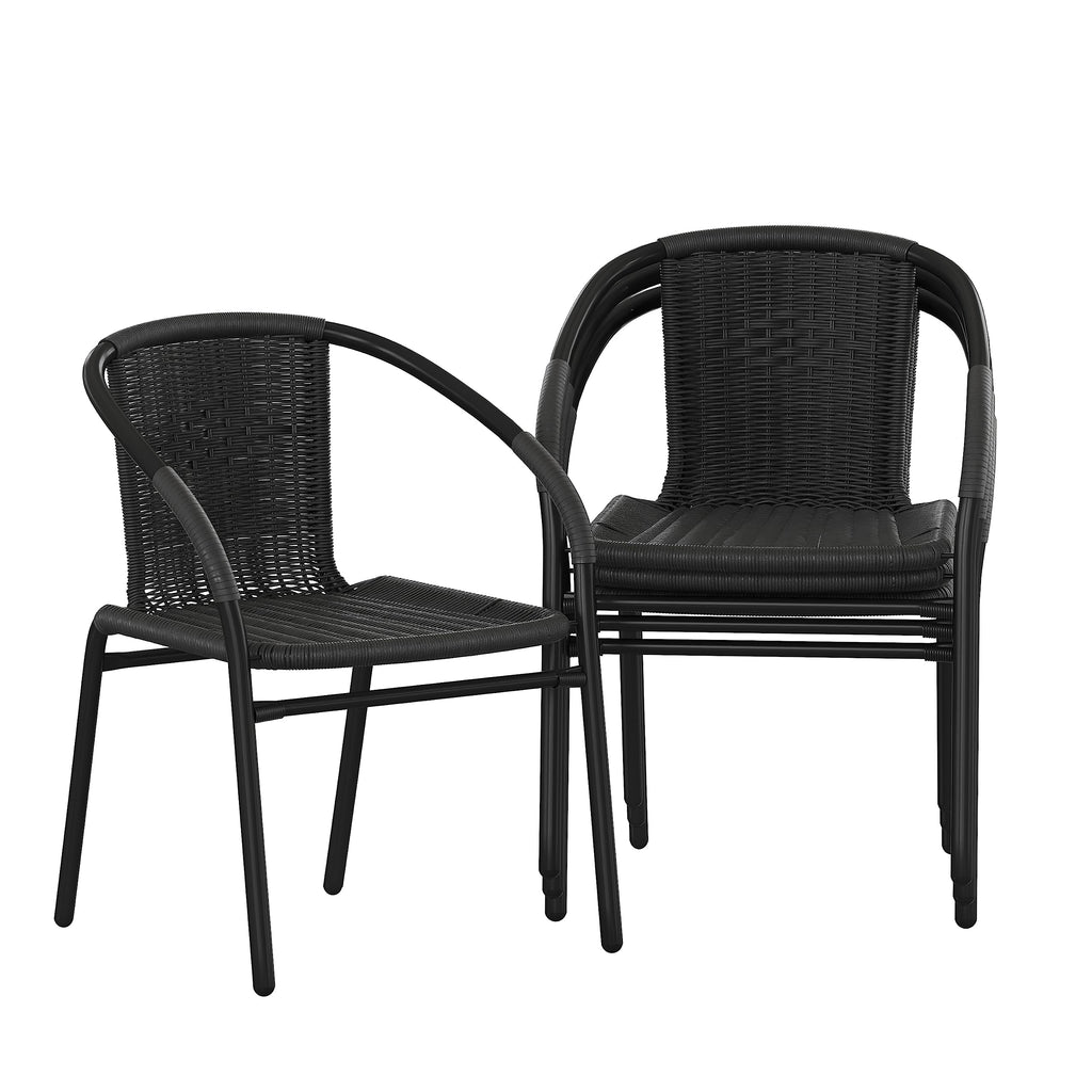 Flash Furniture Lila Modern Rattan Indoor/Outdoor Stackable Dining Chairs, Stacking Rattan Bistro Chairs for Patio or Restaurant, Set of 2, Brown