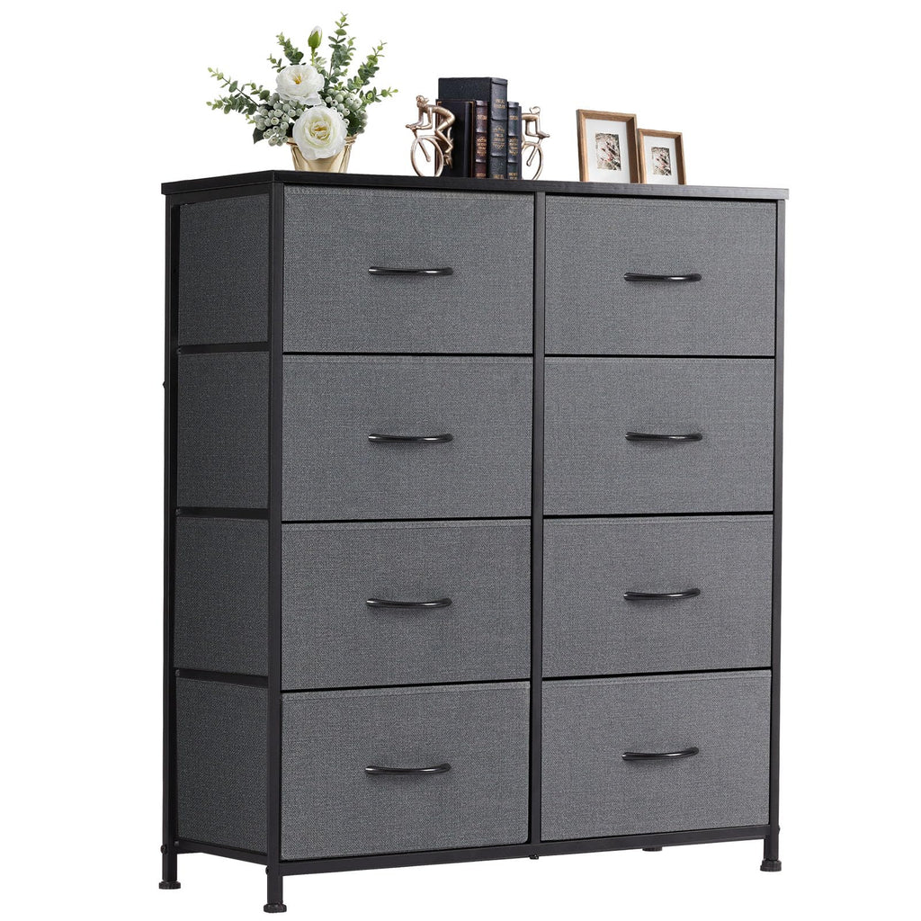 DUMOS Dresser for Bedroom, Storage Organizer with 9 Drawers, Chest of Drawers with Fabric Bins, Sturdy Metal Frame, Wood Tabletop for Guest Room, Closet, Entryway, White