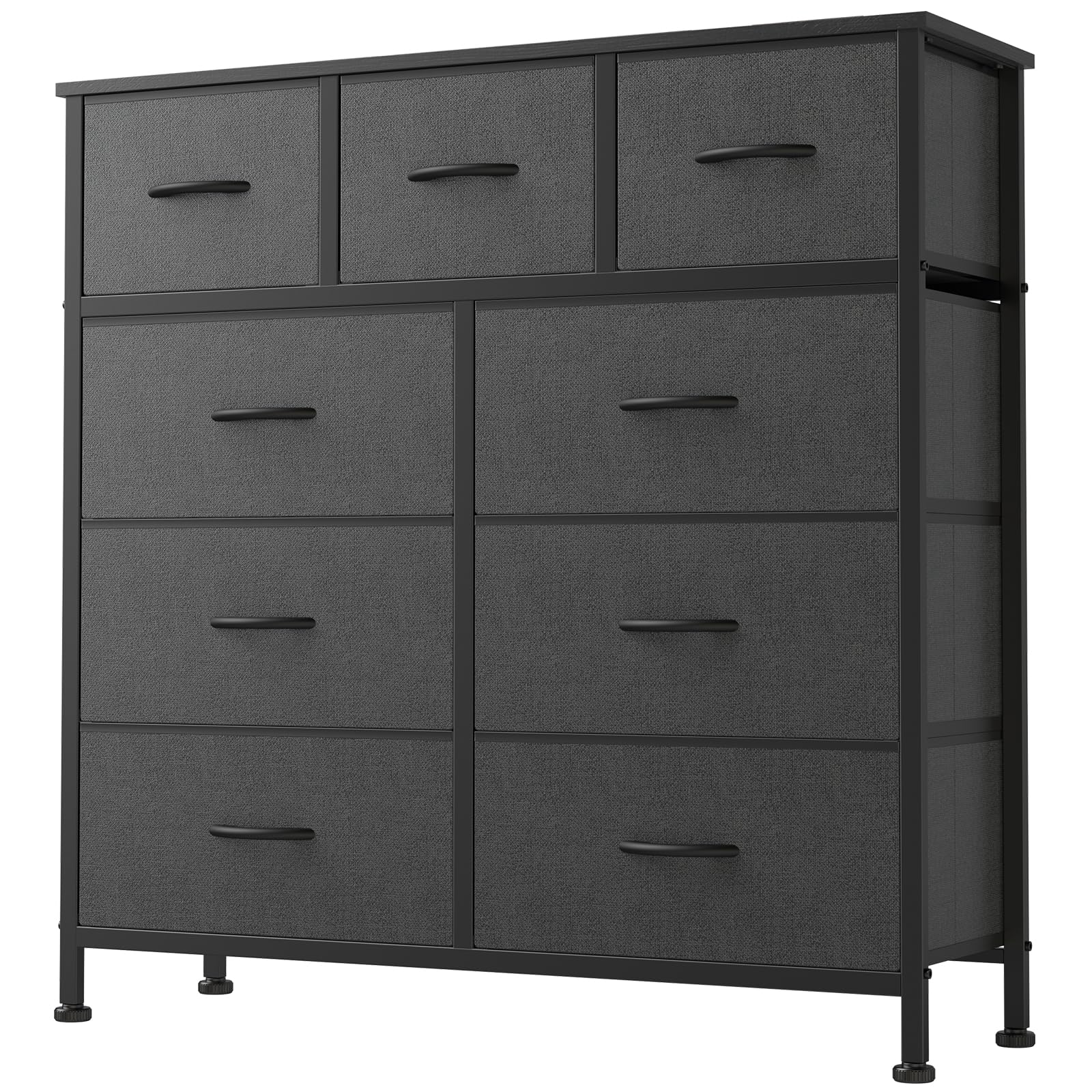 DUMOS Dresser for Bedroom, Storage Organizer with 9 Drawers, Chest of Drawers with Fabric Bins, Sturdy Metal Frame, Wood Tabletop for Guest Room, Closet, Entryway, White