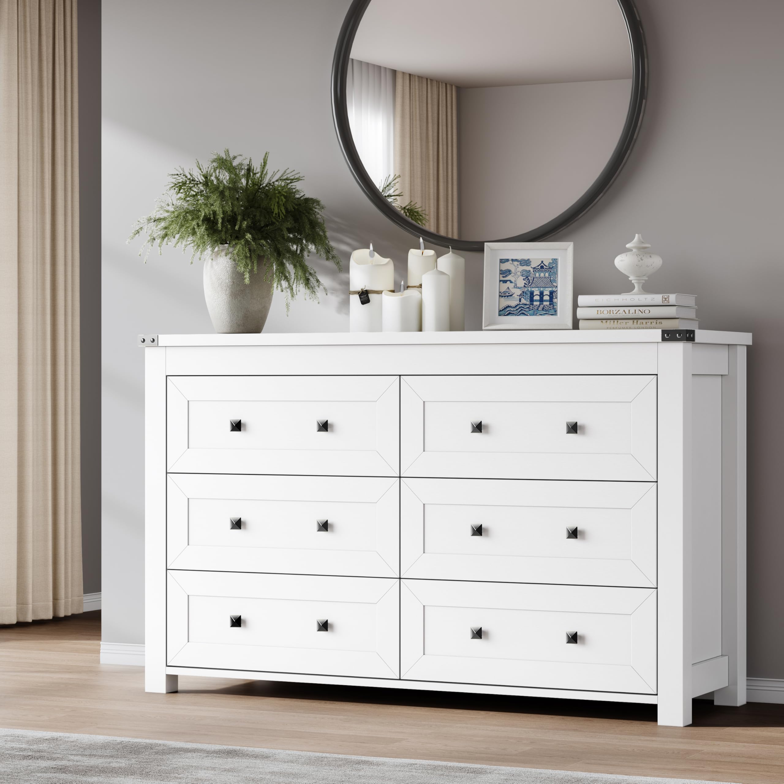 BORNOON 9-Drawer Dresser, Modern Wooden Storage Chest of Drawers, Dresser TV Stand, Wood Drawer Organizer with Metal Handles for Bedroom, Living Room, Hallway