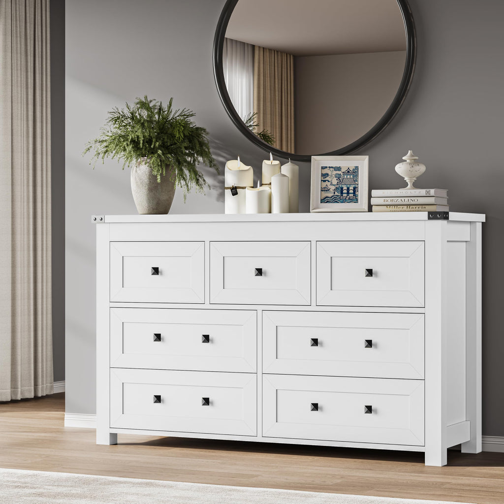 BORNOON 9-Drawer Dresser, Modern Wooden Storage Chest of Drawers, Dresser TV Stand, Wood Drawer Organizer with Metal Handles for Bedroom, Living Room, Hallway