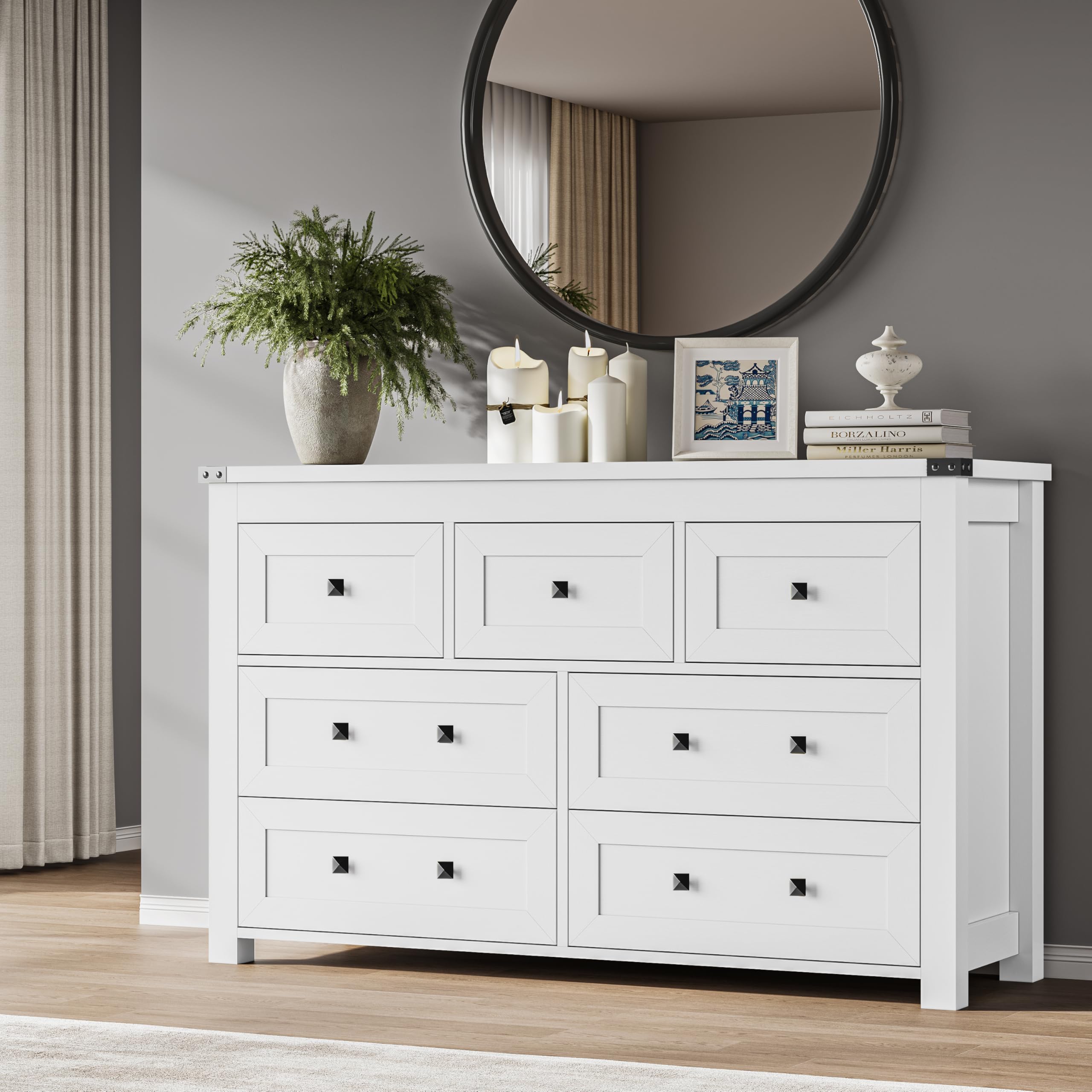 BORNOON 9-Drawer Dresser, Modern Wooden Storage Chest of Drawers, Dresser TV Stand, Wood Drawer Organizer with Metal Handles for Bedroom, Living Room, Hallway