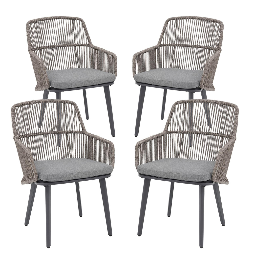 Patiorama Patio Dining Chairs Set of 2, Woven Rope Outdoor Dining Chairs w/Steel Frame, All-Weather Twisted Wicker Rattan Chairs with Armrest & Cushion for Indoor Garden Lawn Backyard(Dark Grey)