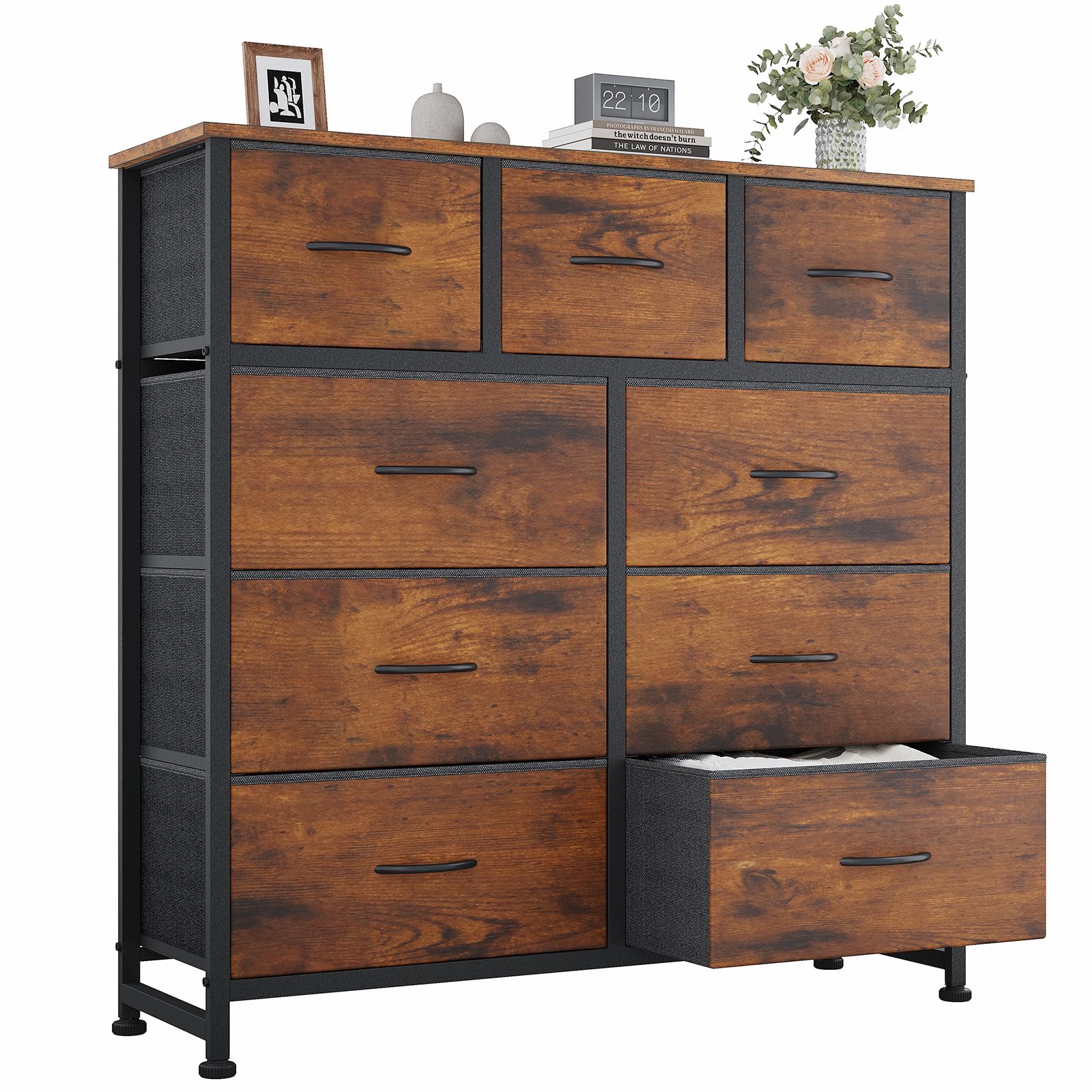OLIXIS 9 Drawers Storage Organizers Units, Closet Organizers and Storage for Clothes, Fabric Storage Drawer for Living Room, Chest of Dresser in 39.4" D x 11.8" W x 39.9" H, Black