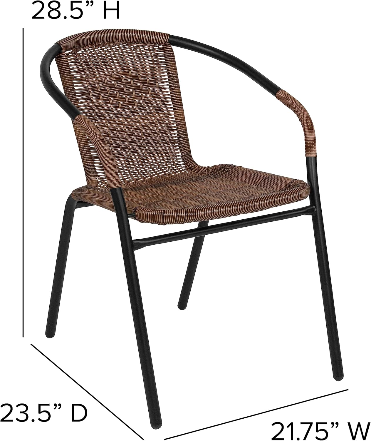 EMMA + OLIVER Set of 2 Modern PE Rattan Stack Chairs, Indoor/Outdoor Patio Dining Chairs, No Assembly Required, Brown
