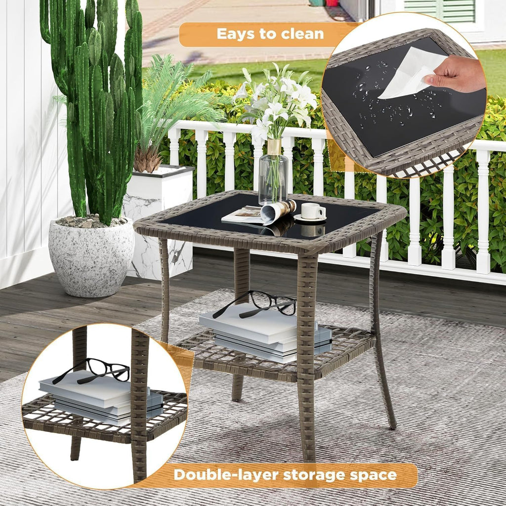 HOMREST Pool Lounge Chairs Set of 3, Outdoor Wicker Chaise with 5 Adjustable Backrest & Flexible Wheels, Patio Lounge Chair with Thicken Cushion for Garden and Poolside, Gray