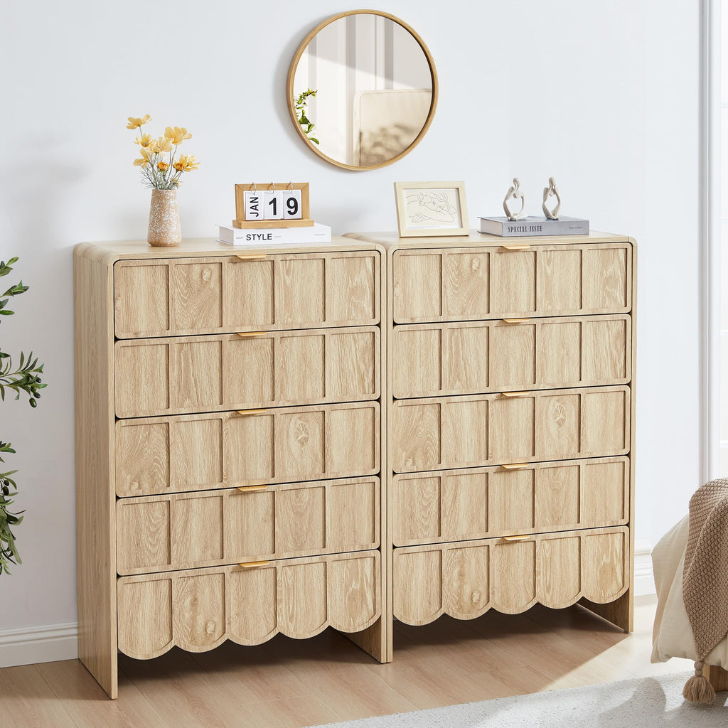 ORRD 3 Drawer Dresser for Bedroom Set of 2, Modern Closet Chest of Drawers with Wave Fluted Drawer, Wood Storage Small Dresser Organizer for Nursery Bedroom Living Room Hallway Closet (Walnut)