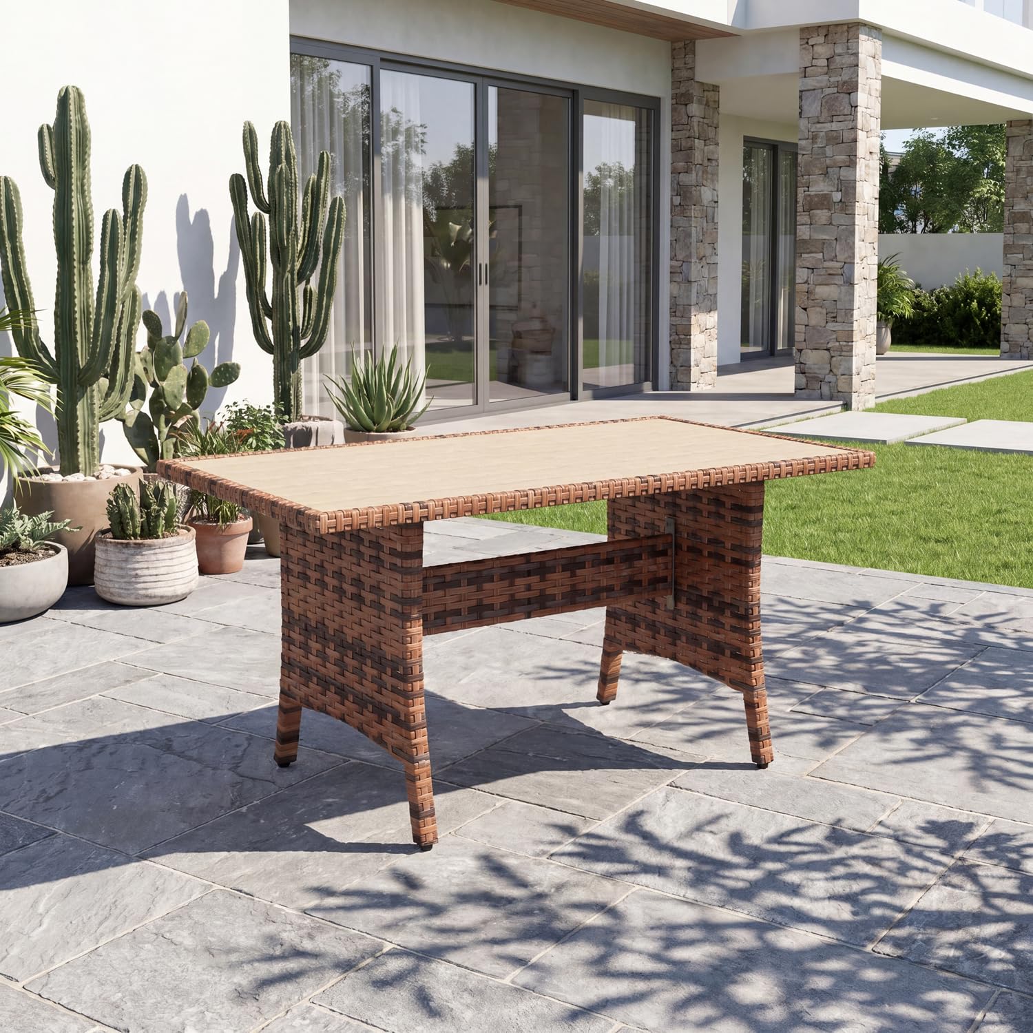 MELLCOM 3 Pieces Patio Bistro Set, Outdoor Wicker Chairs with Side Table, All-Weather Patio Furniture Set with Water-Resistant Cushions and High Back for Garden, Backyard