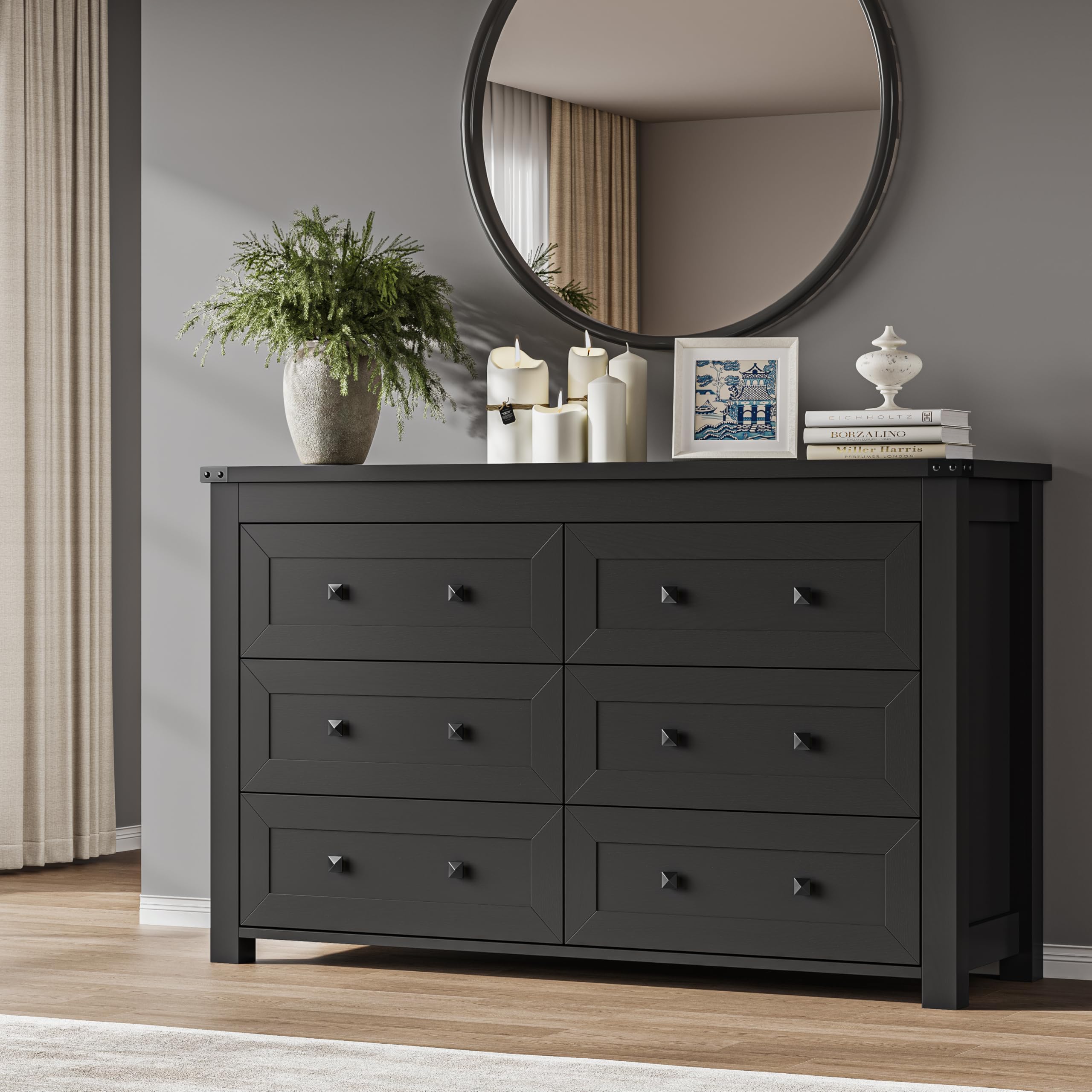 BORNOON 9-Drawer Dresser, Modern Wooden Storage Chest of Drawers, Dresser TV Stand, Wood Drawer Organizer with Metal Handles for Bedroom, Living Room, Hallway
