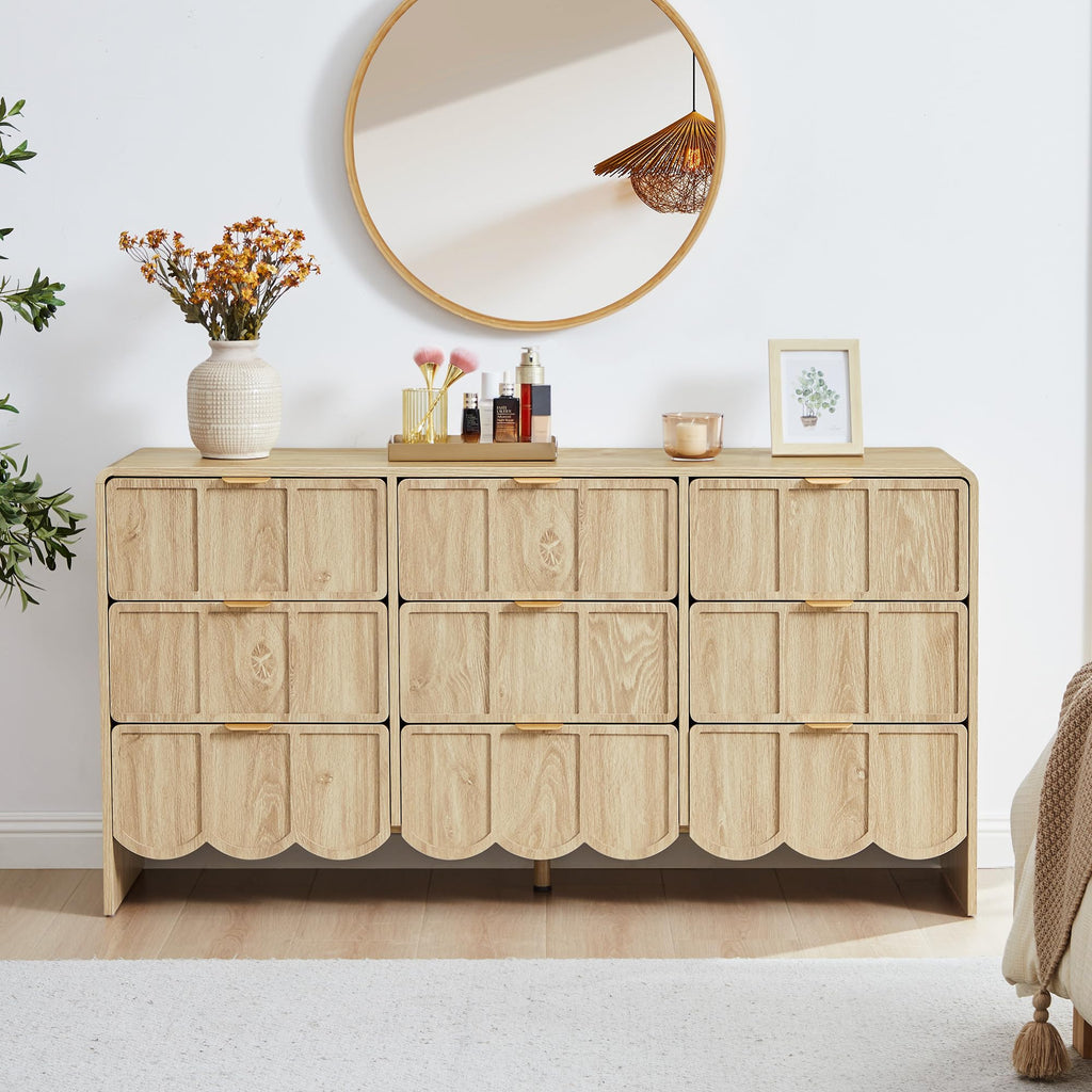 ORRD 3 Drawer Dresser for Bedroom Set of 2, Modern Closet Chest of Drawers with Wave Fluted Drawer, Wood Storage Small Dresser Organizer for Nursery Bedroom Living Room Hallway Closet (Walnut)