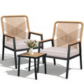 LIFERUN 3-Piece Patio Furniture Set, Outdoor Rattan Chairs with Table, Garden Set with 3.15in Thick Cushions, WPC Armrest, for Balcony, Backyard, Terrace, Beige