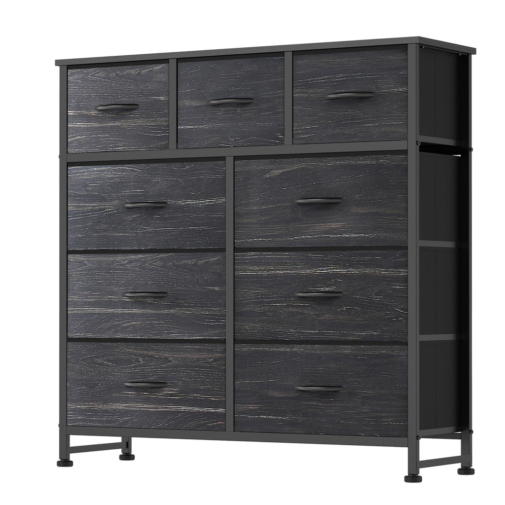 DUMOS Dresser for Bedroom, Storage Organizer with 9 Drawers, Chest of Drawers with Fabric Bins, Sturdy Metal Frame, Wood Tabletop for Guest Room, Closet, Entryway, White