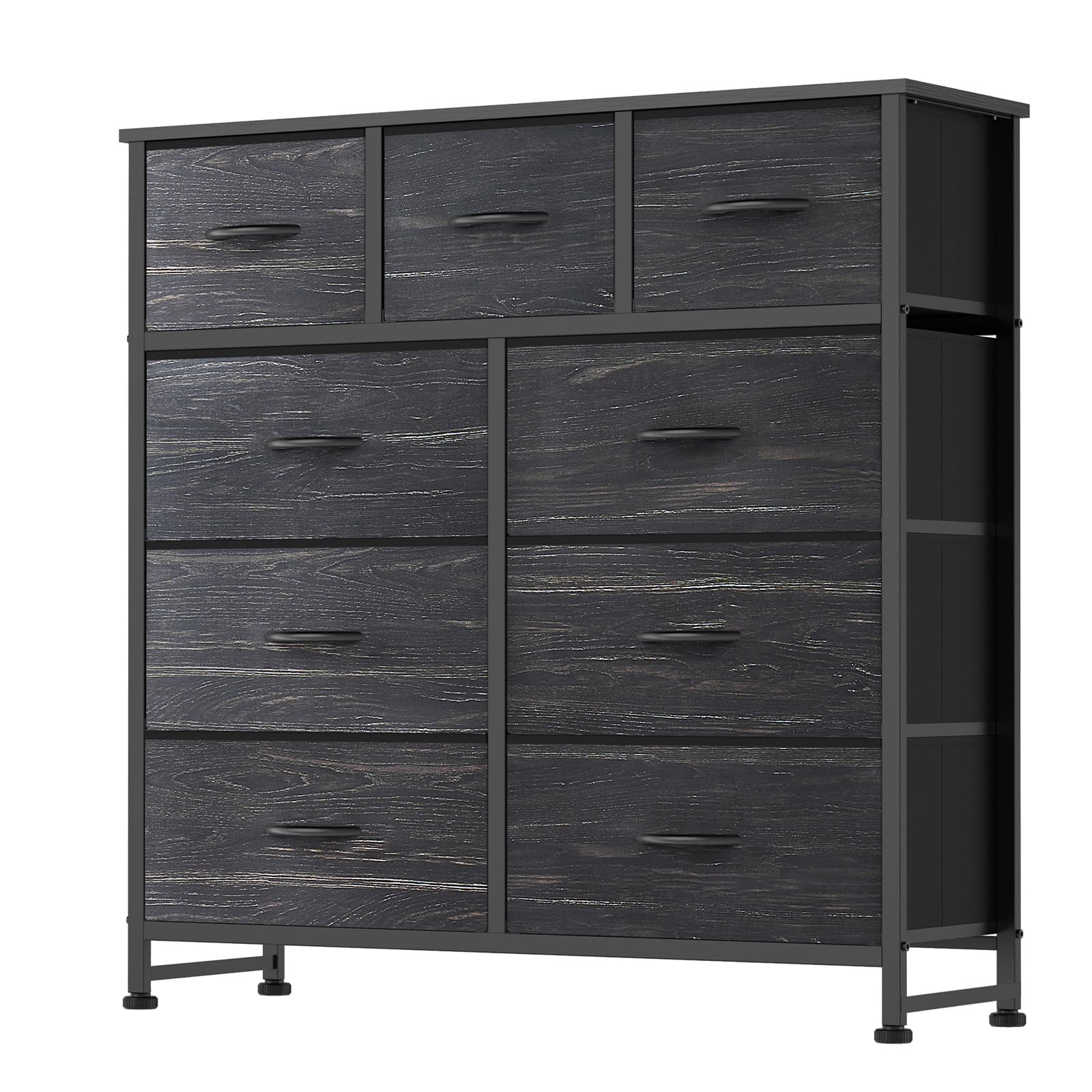 DUMOS Dresser for Bedroom, Storage Organizer with 9 Drawers, Chest of Drawers with Fabric Bins, Sturdy Metal Frame, Wood Tabletop for Guest Room, Closet, Entryway, White