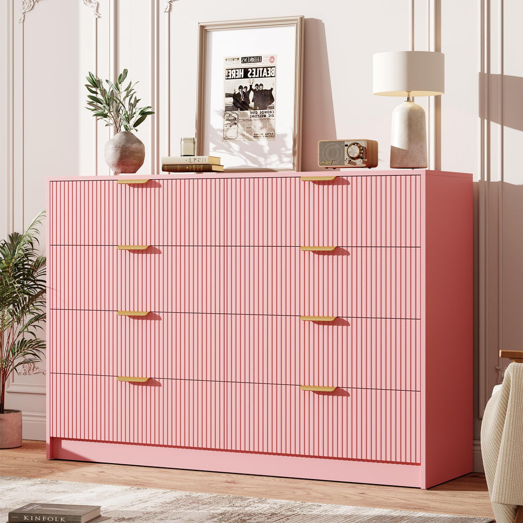 Garvee 6 Drawers Dresser for Bedroom - 54" Wide Modern Fluted Double Chest of Drawers with Golden Metal Handles, Large TV Stand Multi-Function Home Organizer for Living Room, Entryway, Hallway, Black