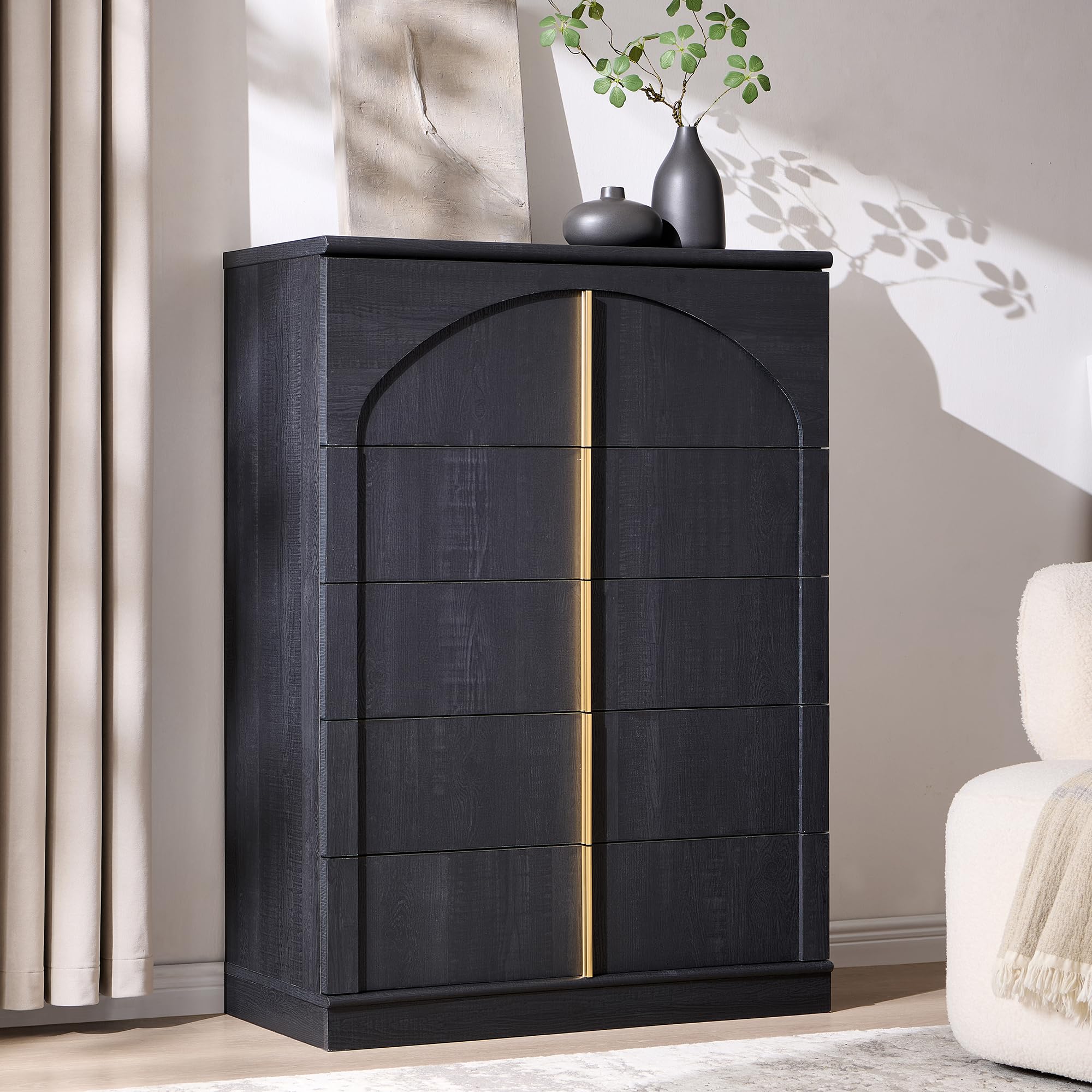 ACCOHOHO Large Dresser for Bedroom with 8 Drawers with Arched Panel,Modern Minimalist Chest of Drawers with Gold Handles,Wood Storage Closet Dressers Tv Stand for Living Room, Hallway,Natural Oak