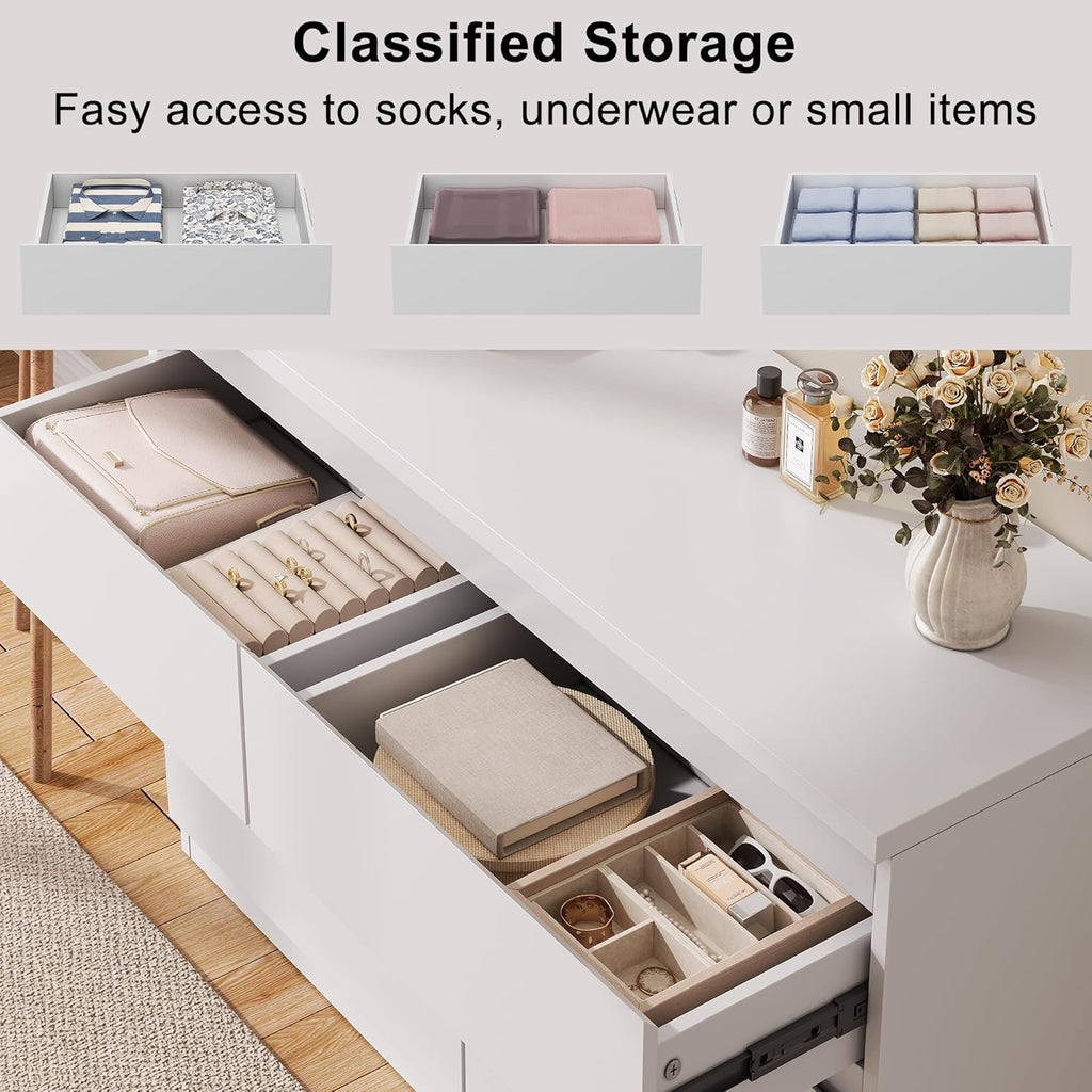 Jocoevol White 6 Drawer Dresser for Bedroom, 15.3" D x 47.2" W x 32.3" H in Simply Modern Chest of Drawers, Wood Storage Double Dresser with Deep Drawers for Living Room, Hallway Entryway, White