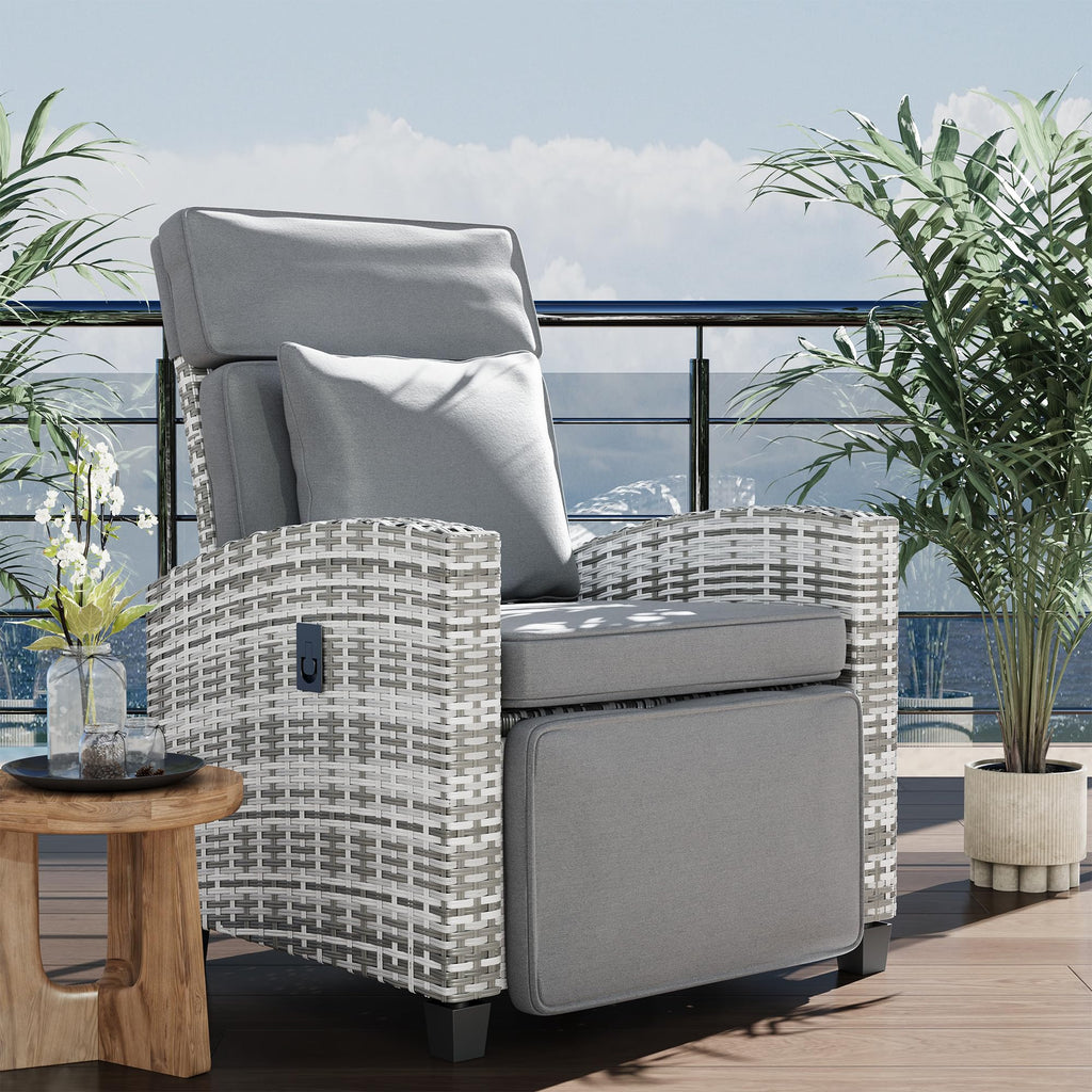 Garvee Outdoor Chaise Lounge Set of 2, 5-Position Adjustable PE Wicker Reclining Chairs with Wheels & 3.5" Cushions, 400 lbs Capacity All-Weather Patio Furniture for Poolside, Garden, Beach(Beige)