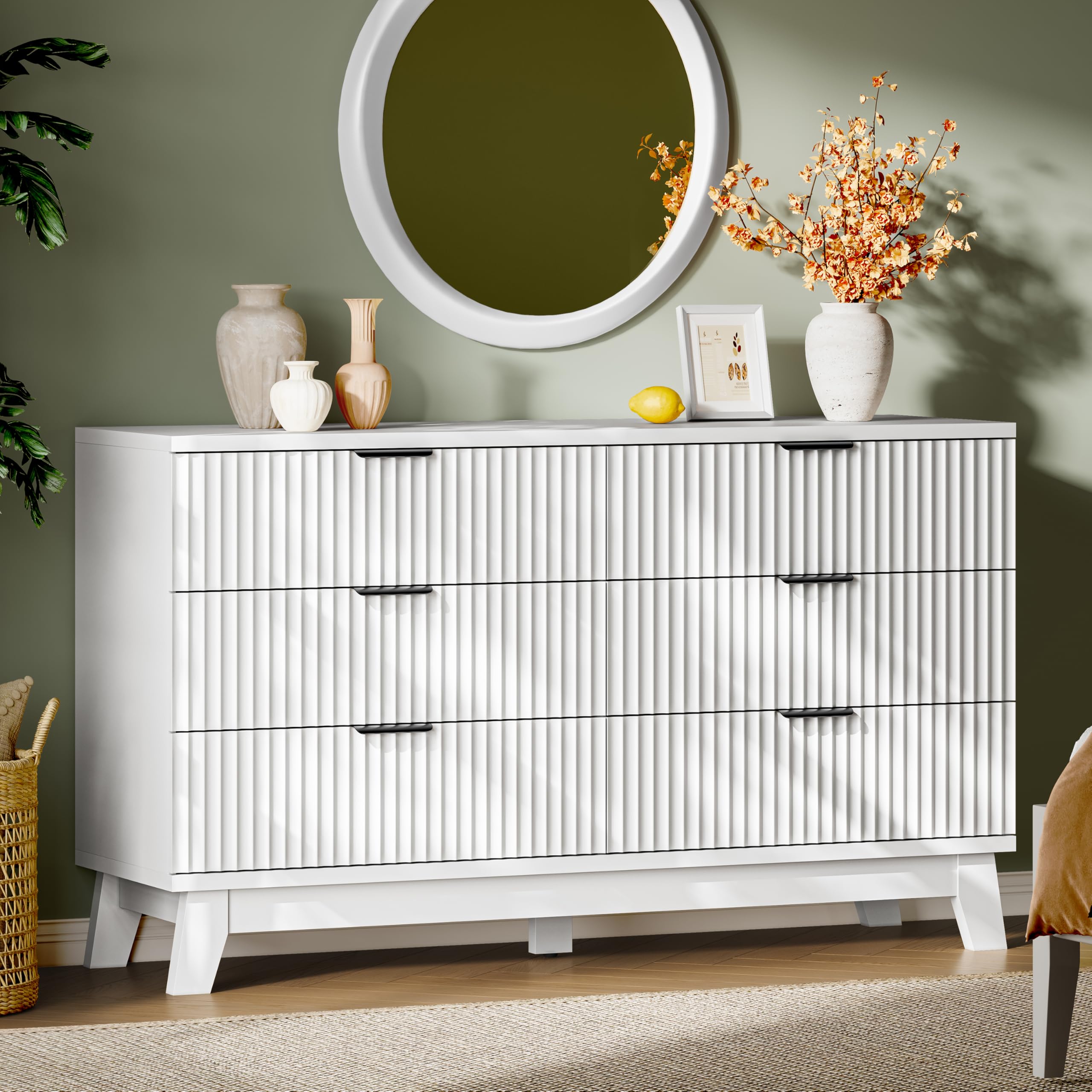 Xixini Fluted Dresser with 9 Drawers, 63" Wide Modern Chest of Drawers with Metal Handle, Wooden Dresser TV Stand, Wood Closet Clothes Storage Organizer for Bedroom, Living Room, Hallway, Natural Oak