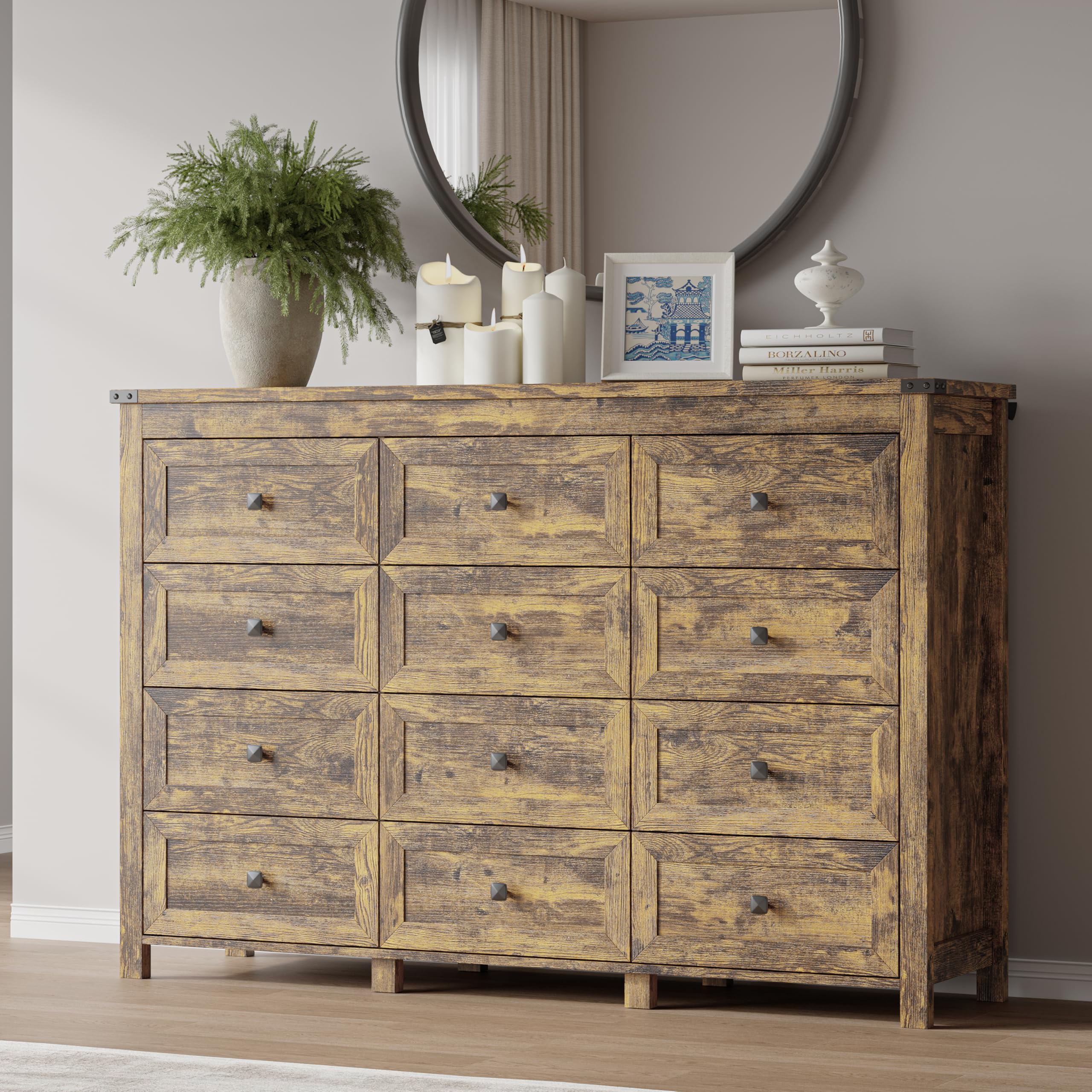 BORNOON 9-Drawer Dresser, Modern Wooden Storage Chest of Drawers, Dresser TV Stand, Wood Drawer Organizer with Metal Handles for Bedroom, Living Room, Hallway