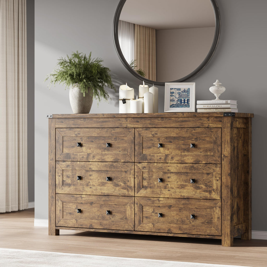 BORNOON 9-Drawer Dresser, Modern Wooden Storage Chest of Drawers, Dresser TV Stand, Wood Drawer Organizer with Metal Handles for Bedroom, Living Room, Hallway