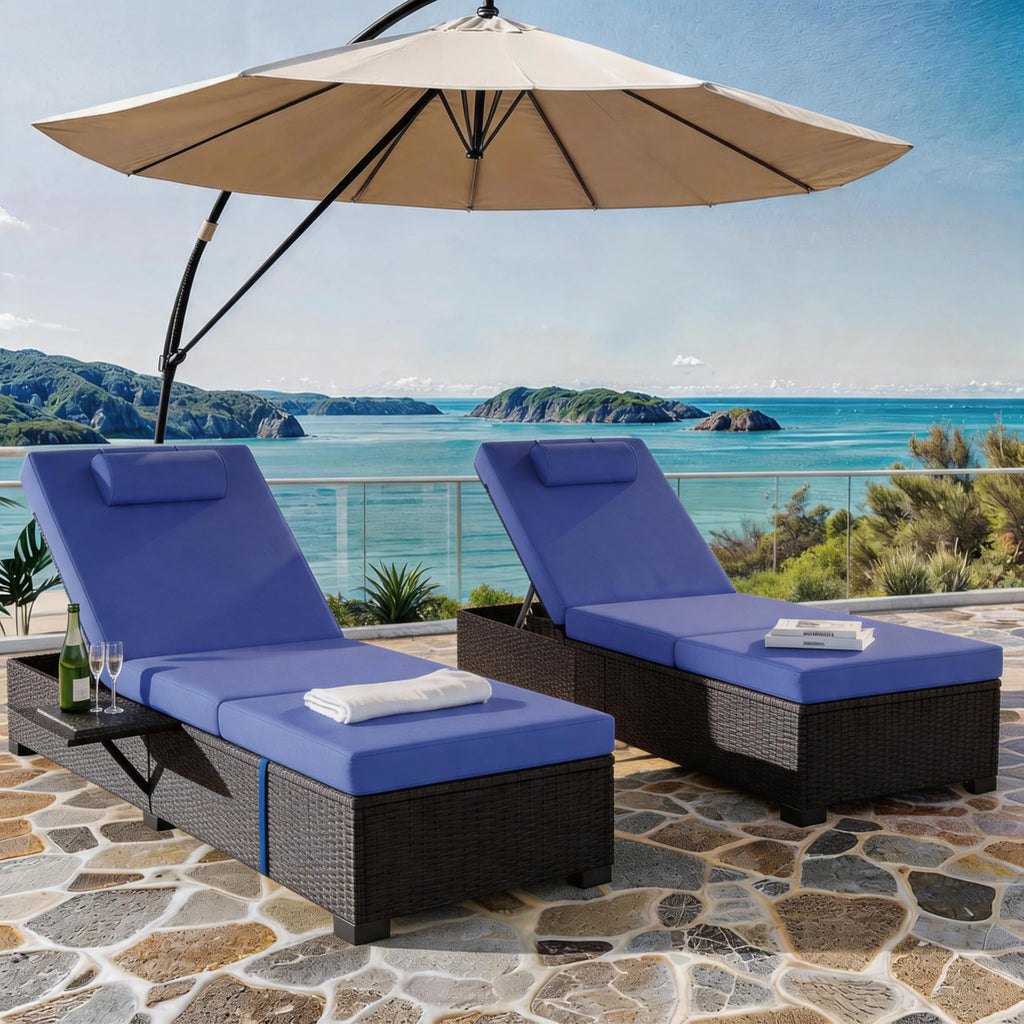 Garvee Outdoor Chaise Lounge Set of 2, 5-Position Adjustable PE Wicker Reclining Chairs with Wheels & 3.5" Cushions, 400 lbs Capacity All-Weather Patio Furniture for Poolside, Garden, Beach(Beige)